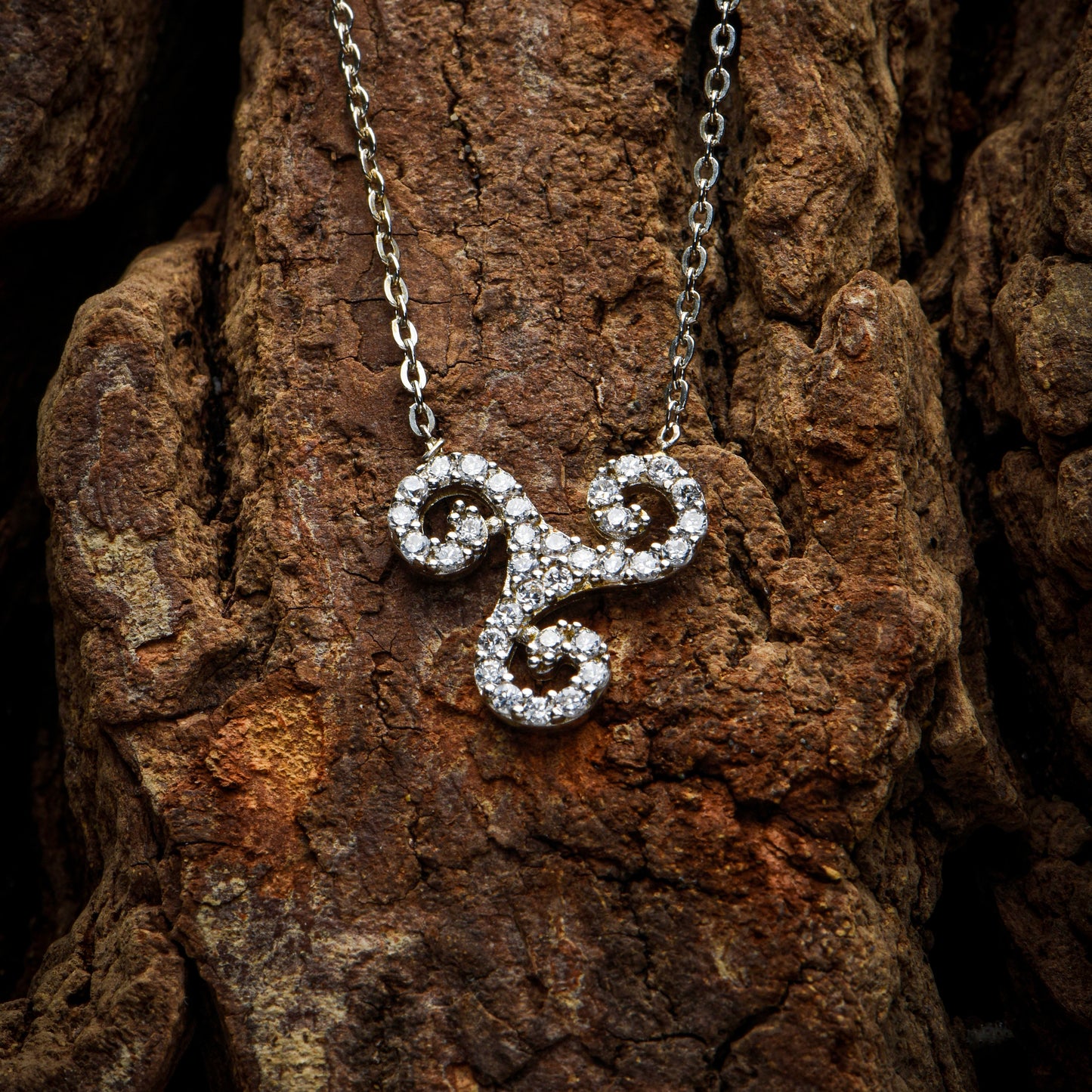 Diamond Triskelion Necklace,Real Gold Triple Spiral Necklace,Triskel Necklace,Birthday Gift,Minimal Diamond Necklace, Gift For Mom