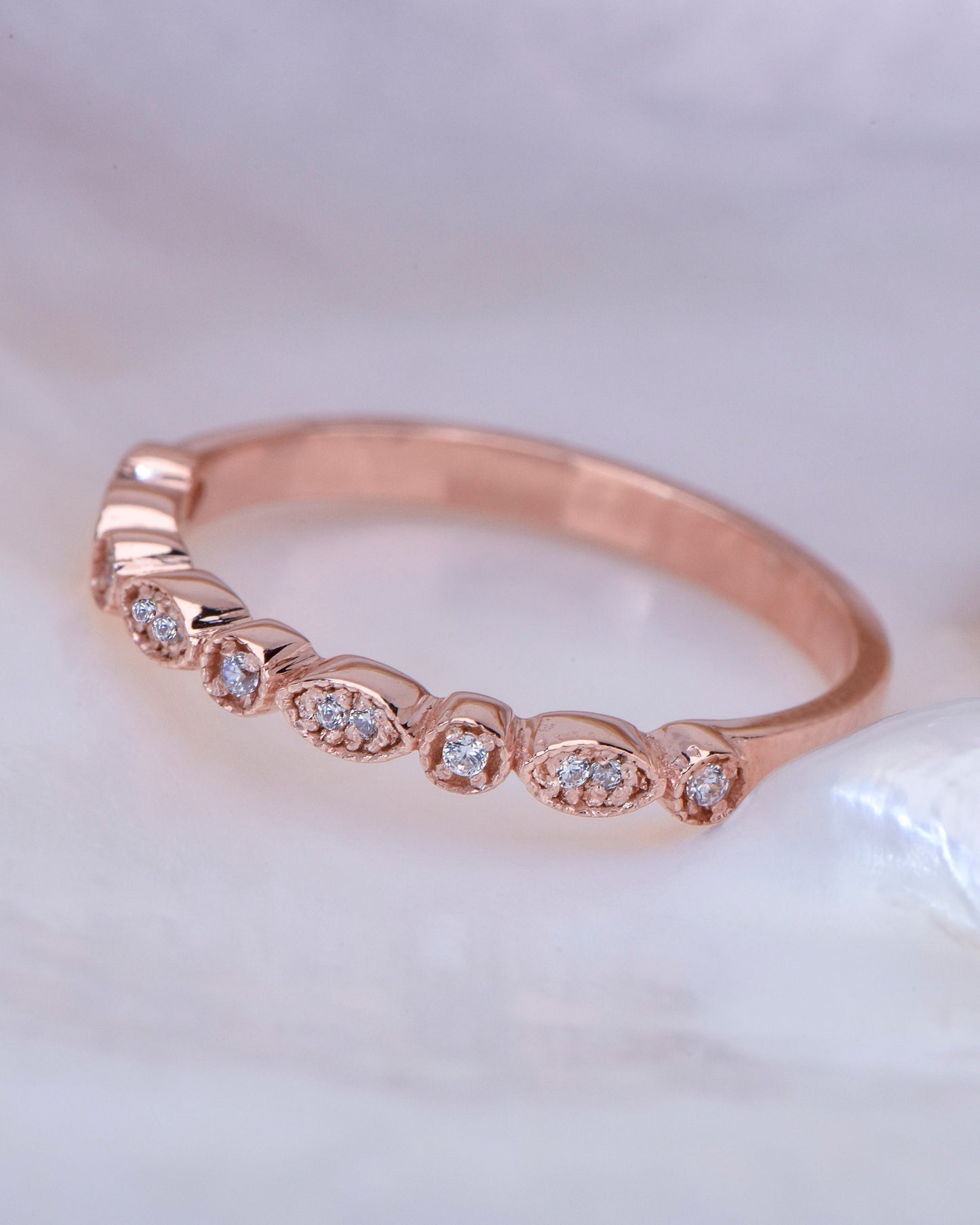 14K Gold Vintage Ring,Vintage Moissanite Wedding Ring,14K Rose Gold Stacking Band with Diamond Engagement, Gift For Mom