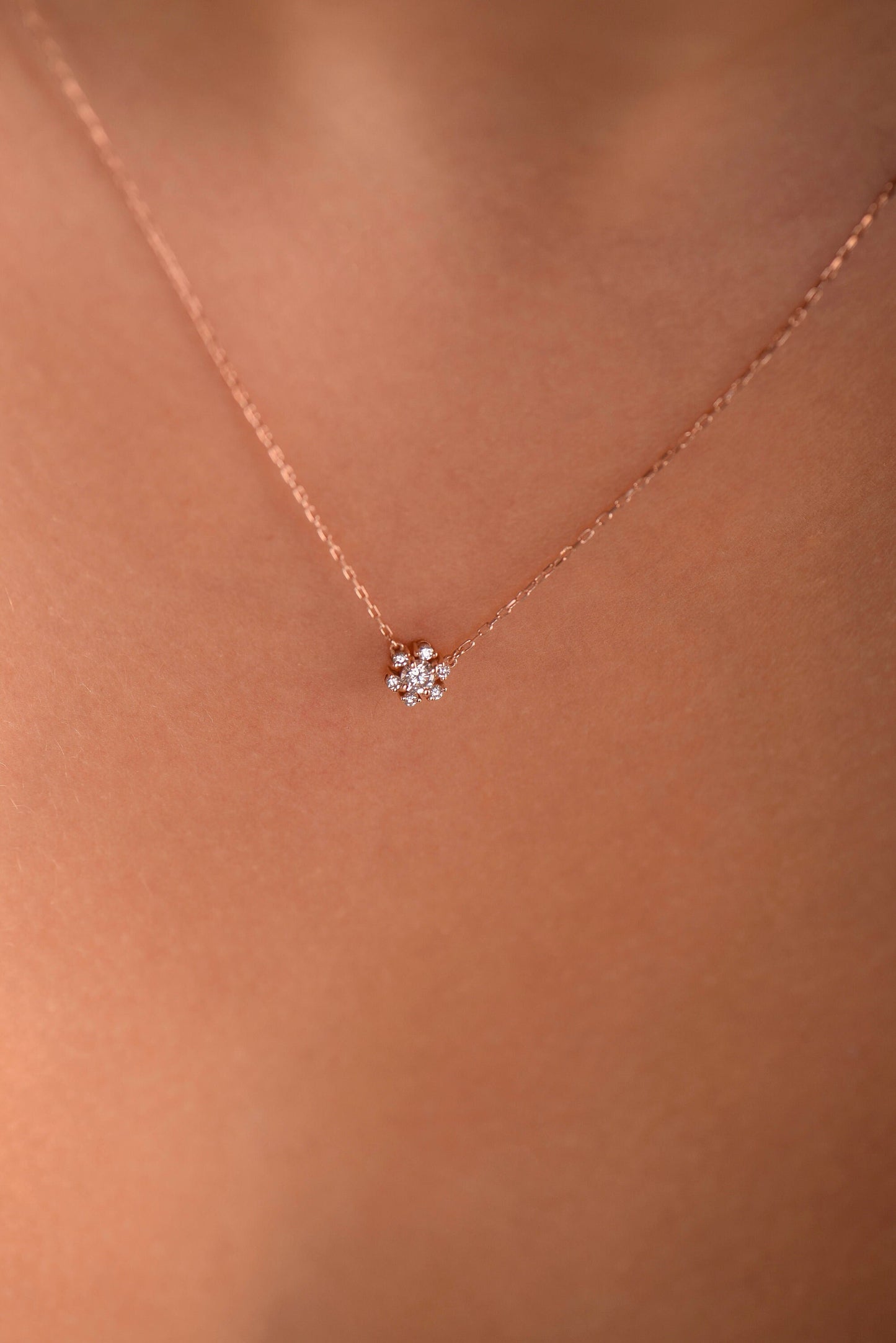 14K Gold Snowflake Diamond Necklace - Dainty Winter Pendant Gift for Her