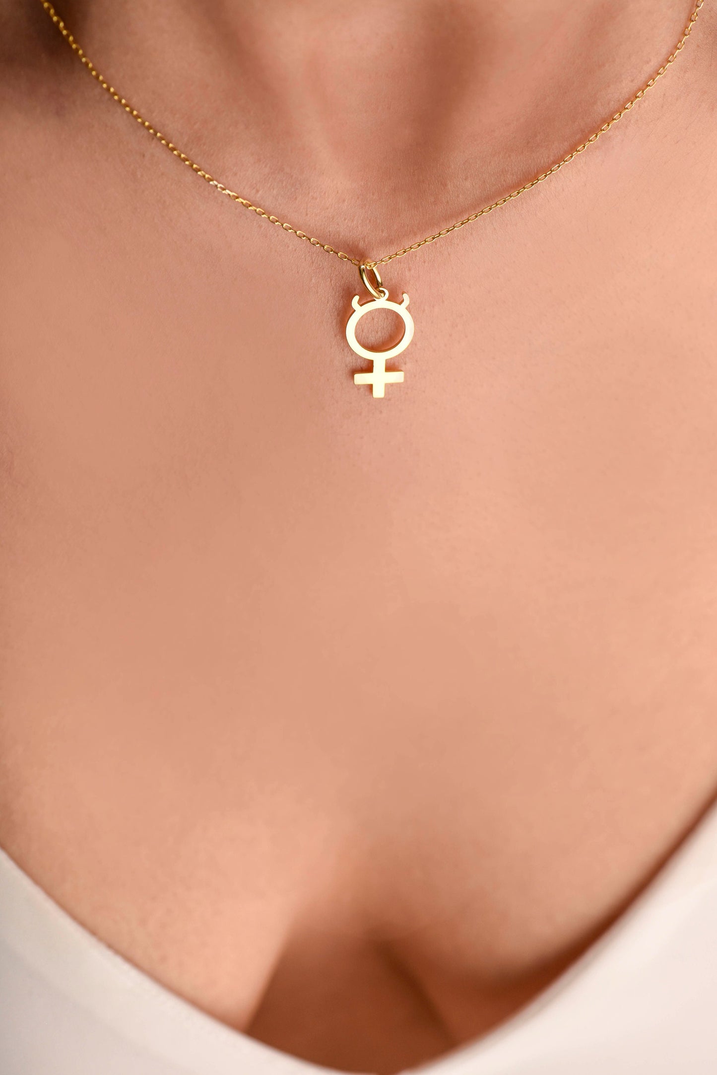 Mercury Planet Symbol Necklace,Rose Gold Mercury Glyph Astrological Symbol,Solid Gold Mercury Planet Symbol Necklace,Christmas Gift Necklace
