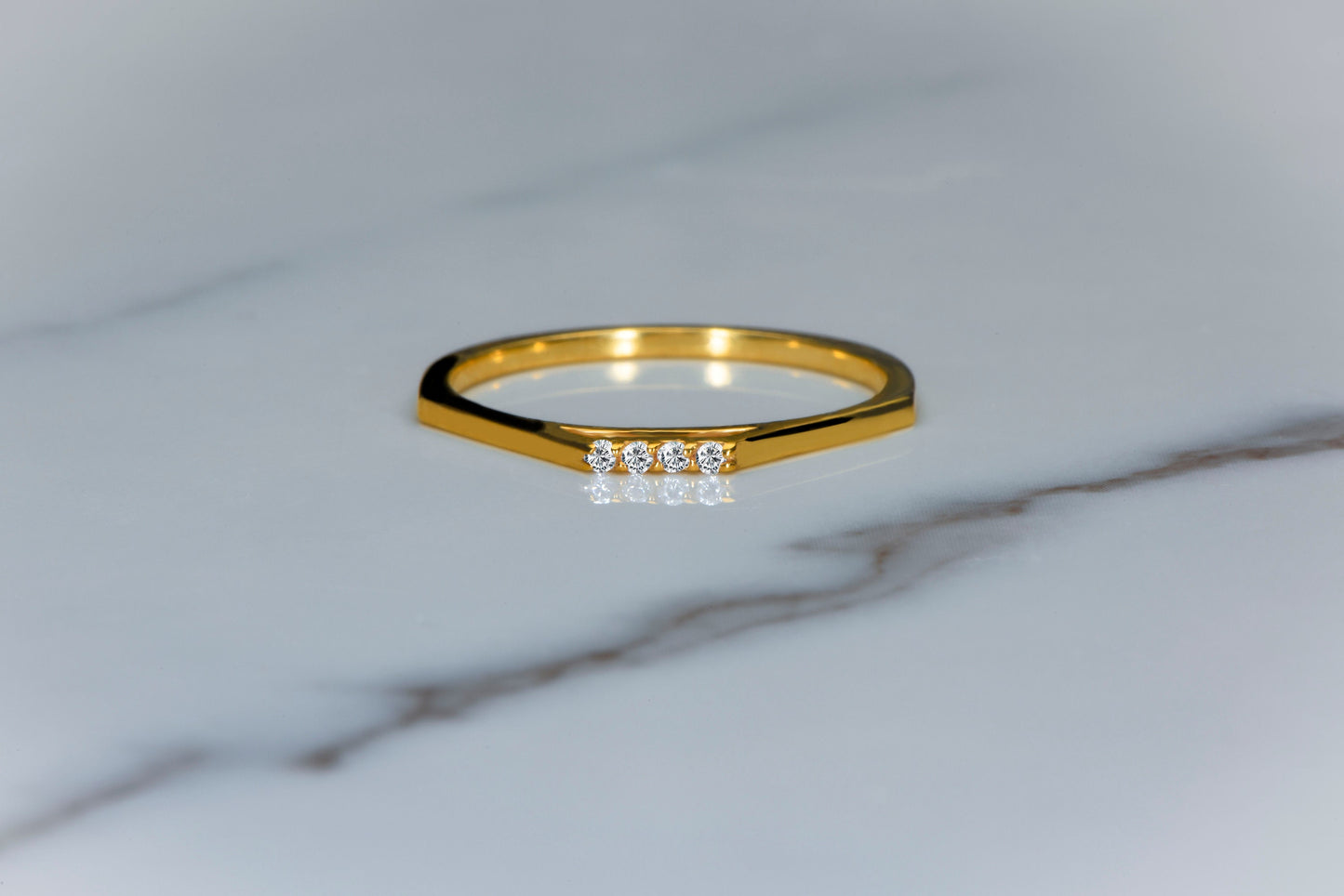 Dainty Diamond Promise Ring, 14K solid gold diamond ring, Square style diamond wedding band, Thin gold ring- Gift for Mom