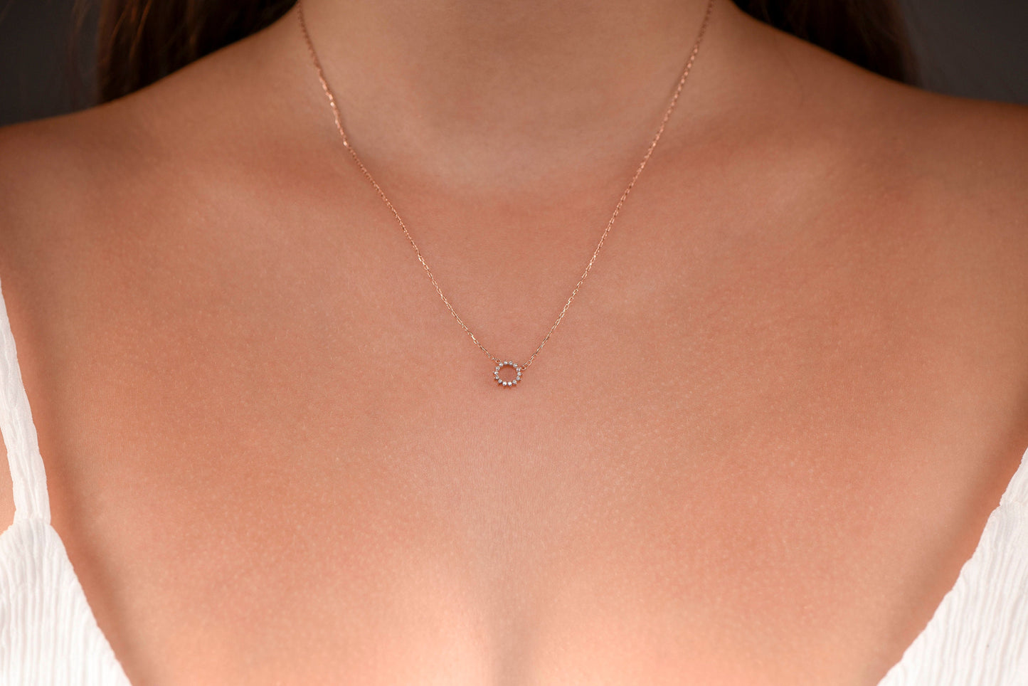 14K Yellow Gold Sunburst Diamond Necklace - Dainty Circle Pendant Gift for Her