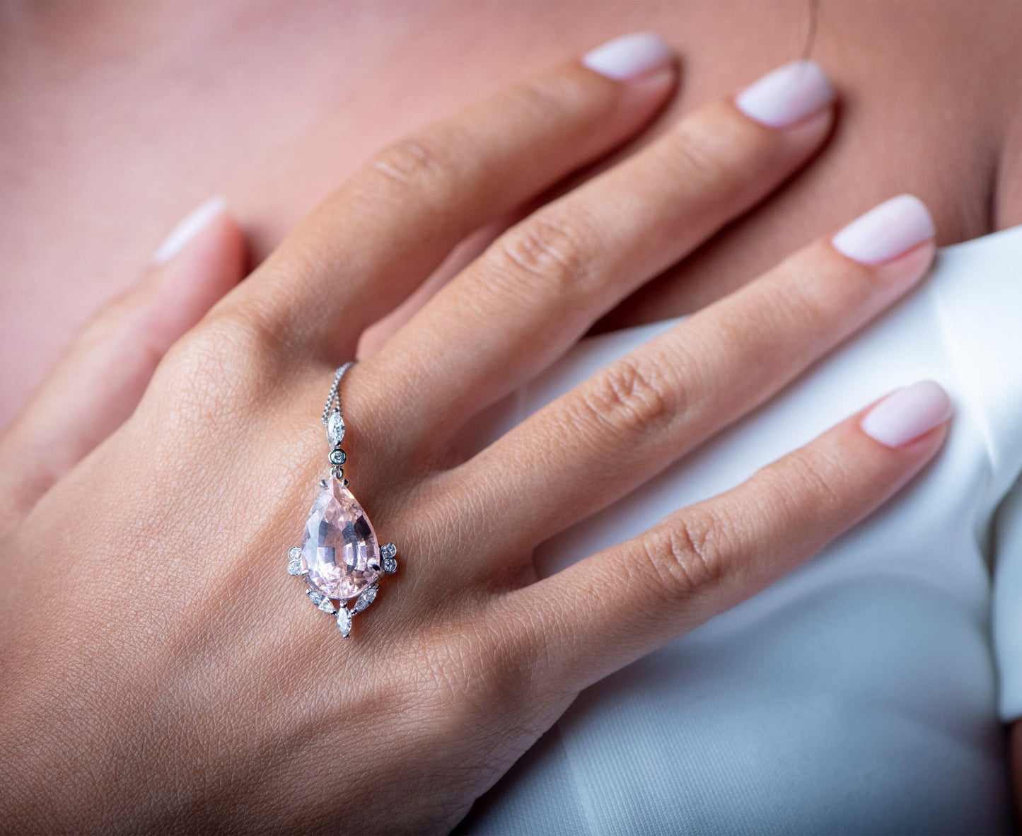 14K Rose Gold Morganite and Diamond Pendant Necklace - Natural 11.56ct Pear Cut Morganite Jewelry for Anniversary and Wedding Gifts