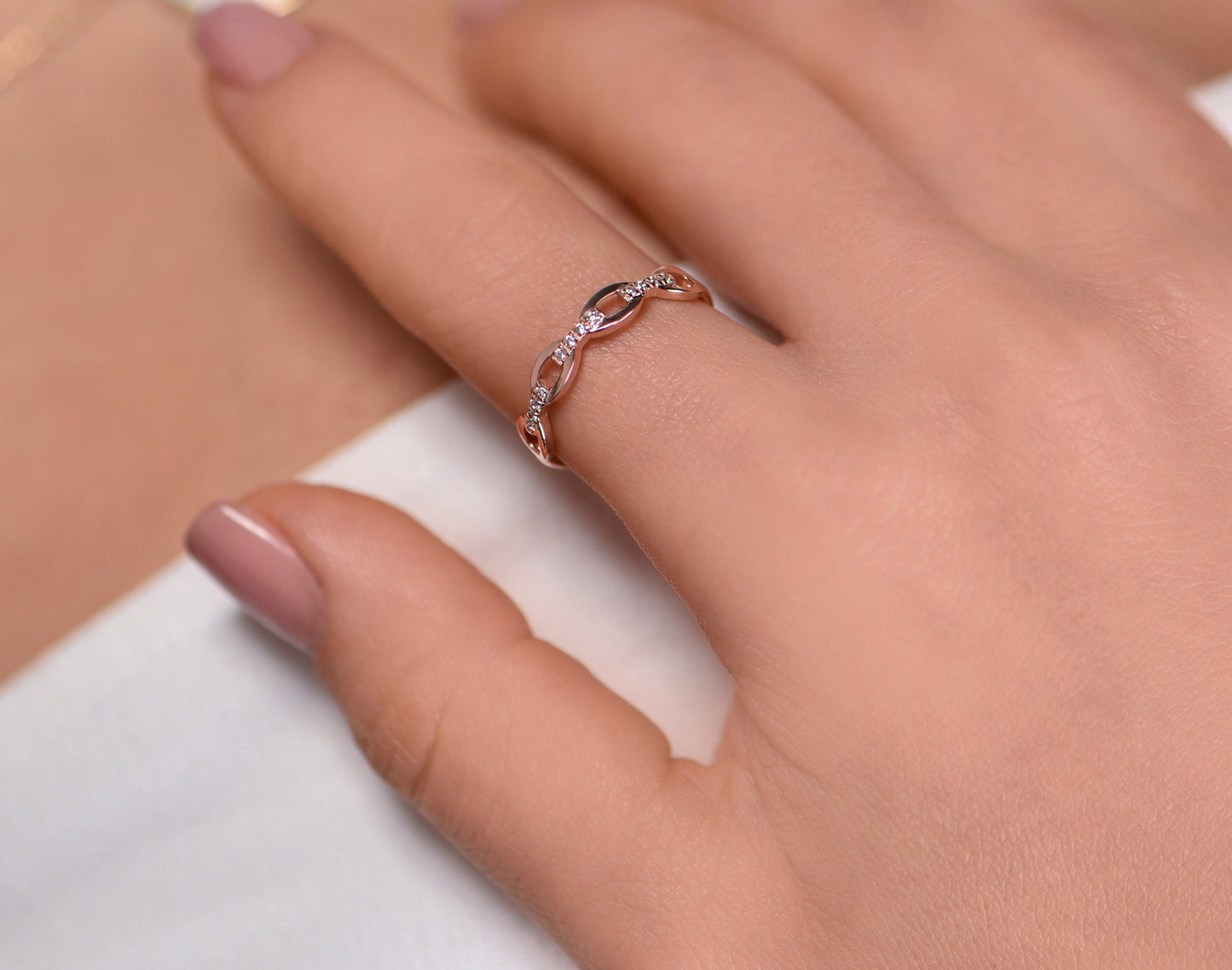 14K Gold Double Row Stone Ring,Minimal Diamond Gold Ring,Beehive Gold Ring,Elegant Gold Ring with Thin Band, Gift For Mom