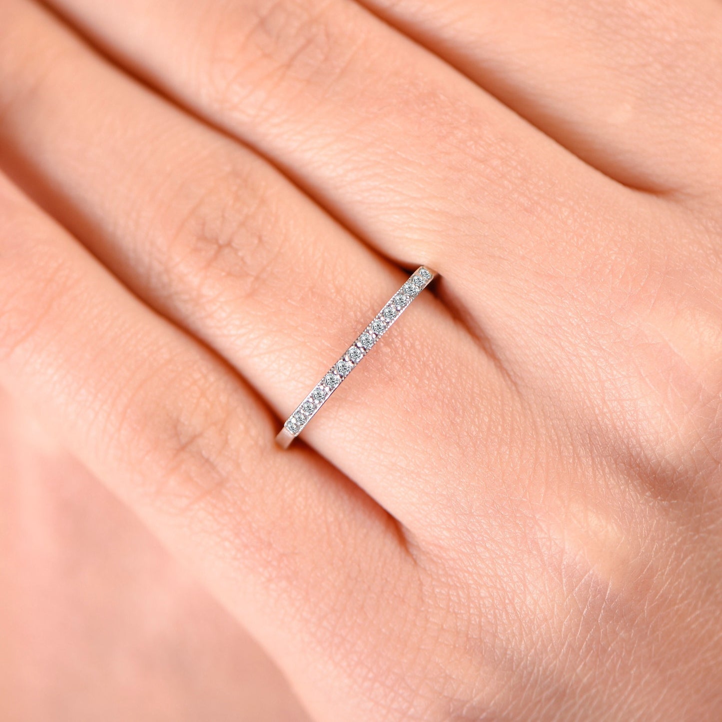 Minimalist Diamond Stacking Ring – Dainty Thin Gold Band – 14K Solid Gold – Promise Ring – Gift for Her – Eternity Ring
