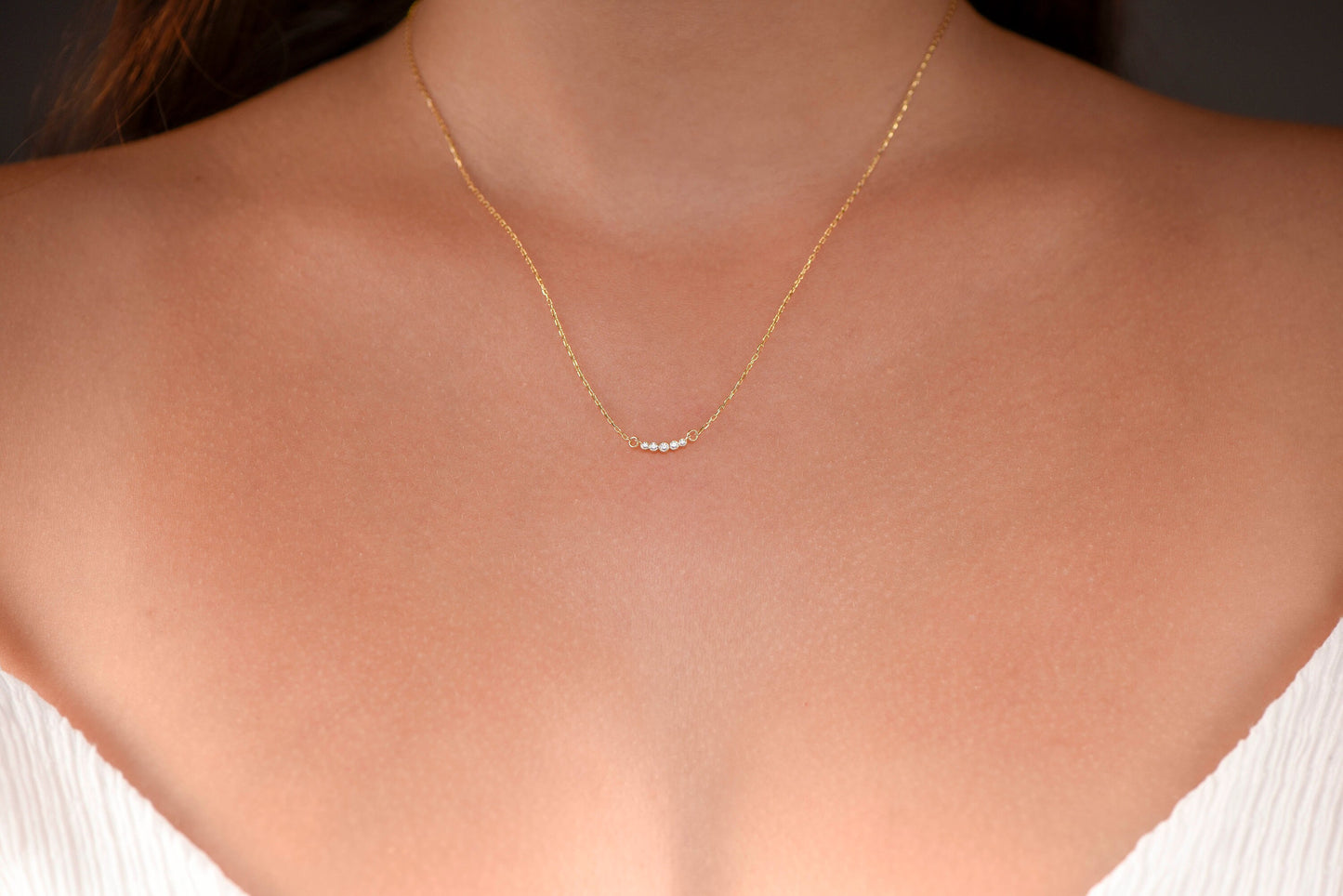 14K Yellow Gold Diamond Bar Necklace - Dainty Minimalist Pendant for Her