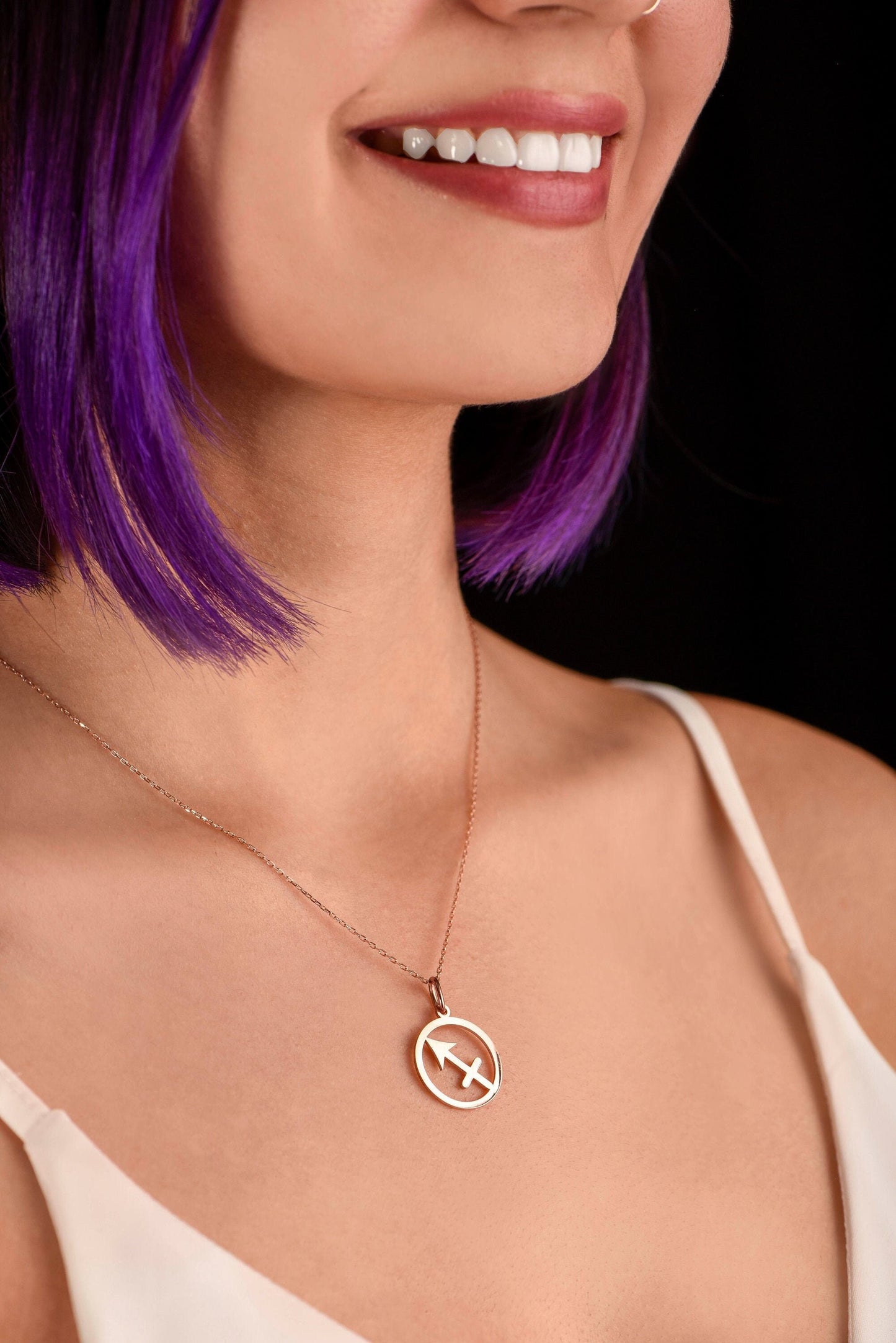 14K Solid Gold Sagittarius Necklace, Minimal Gold Sagittarius Necklace,Handmade Gold Sagittarius Necklace,Christmas Gift Necklace,X-mas Gift
