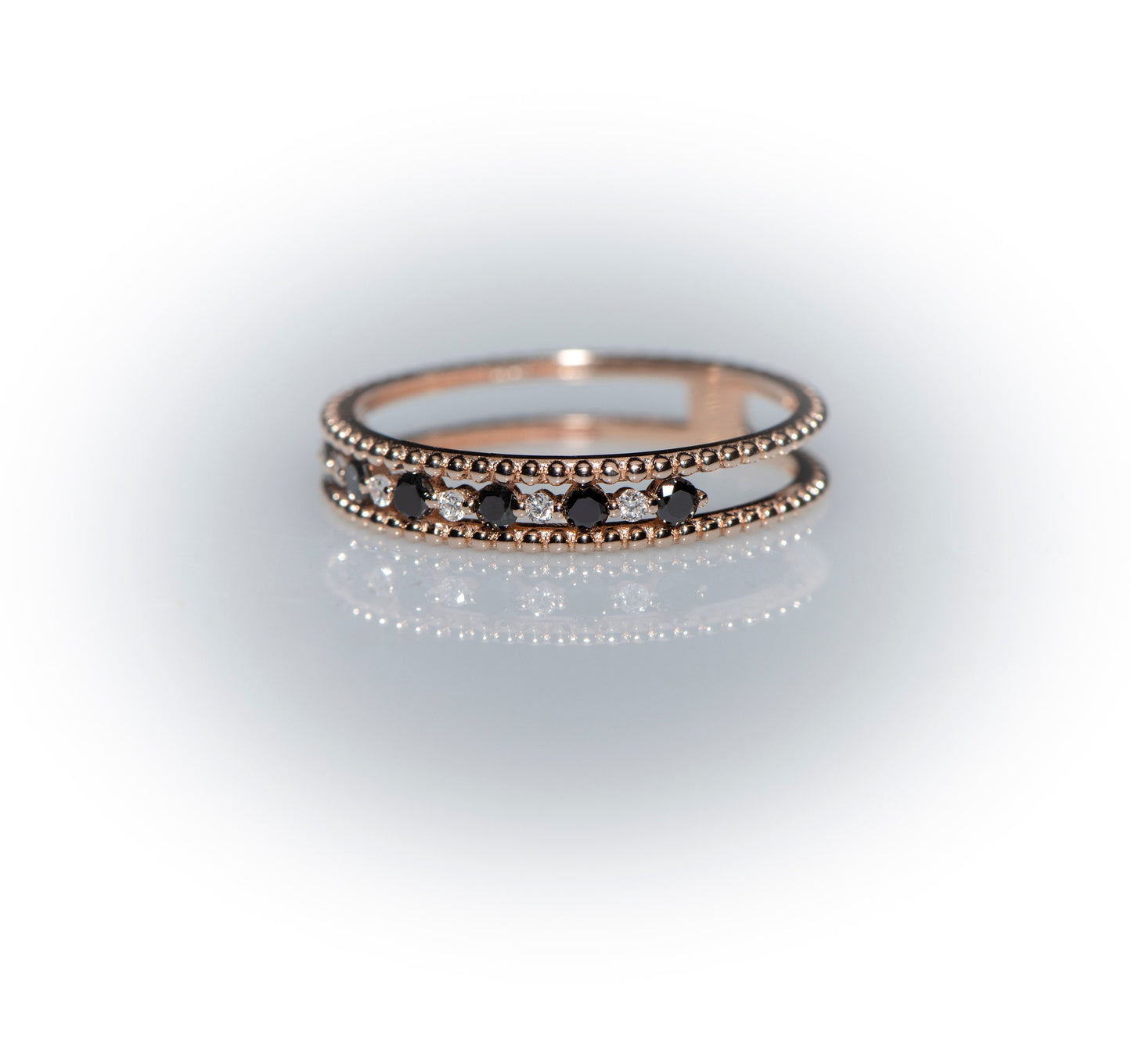 14K Solid Rose Gold Black And White Diamond Ring For Women,Diamond stacklable Ring,Diamond Wedding Band, Mothers Day Gift