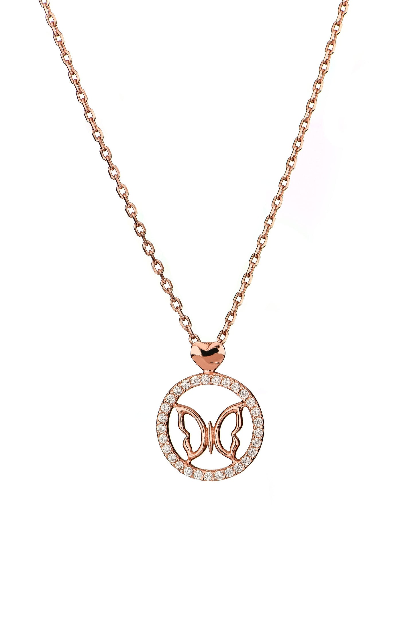 Solid Gold Butterfly Necklace -Butterfly Rose Gold Necklace with Dainty Diamonds - Handcrafted Statement Piece-Christmas Gift Necklace