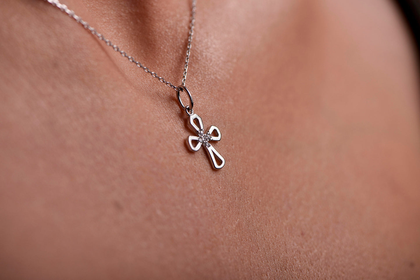 Solid Gold Diamond Cross Necklace,Exquisite 14K Solid White Gold, Symbolize Faith in Style,Birthday Gift Necklace,Christmas Gift Necklace
