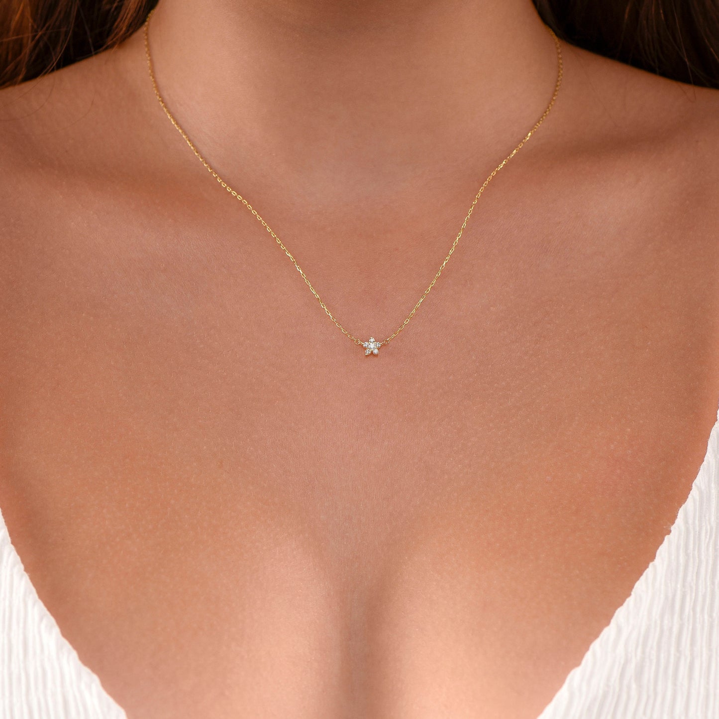 Thiny Star Necklace,Minimal Star Necklace,Solid Gold Diamond Star Necklace,Stylish Star Necklace,Mother's Day Gift, Gift For Mom