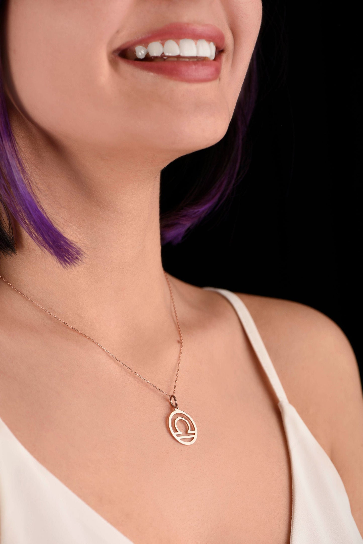 14K Solid Gold Libra Necklace ,Personalized Astrology Pendant for Balance and Harmony,Christmas Gift Necklace,X-mas Gift Necklace