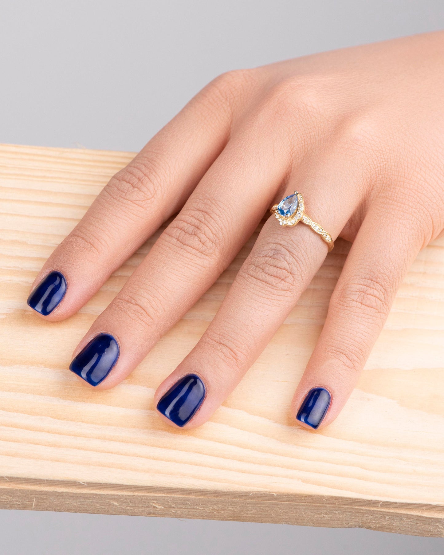 Pear Cut Blue Topaz and Diamond Ring in 14k Gold – Vintage Engagement or Mother’s Day Gift for Her