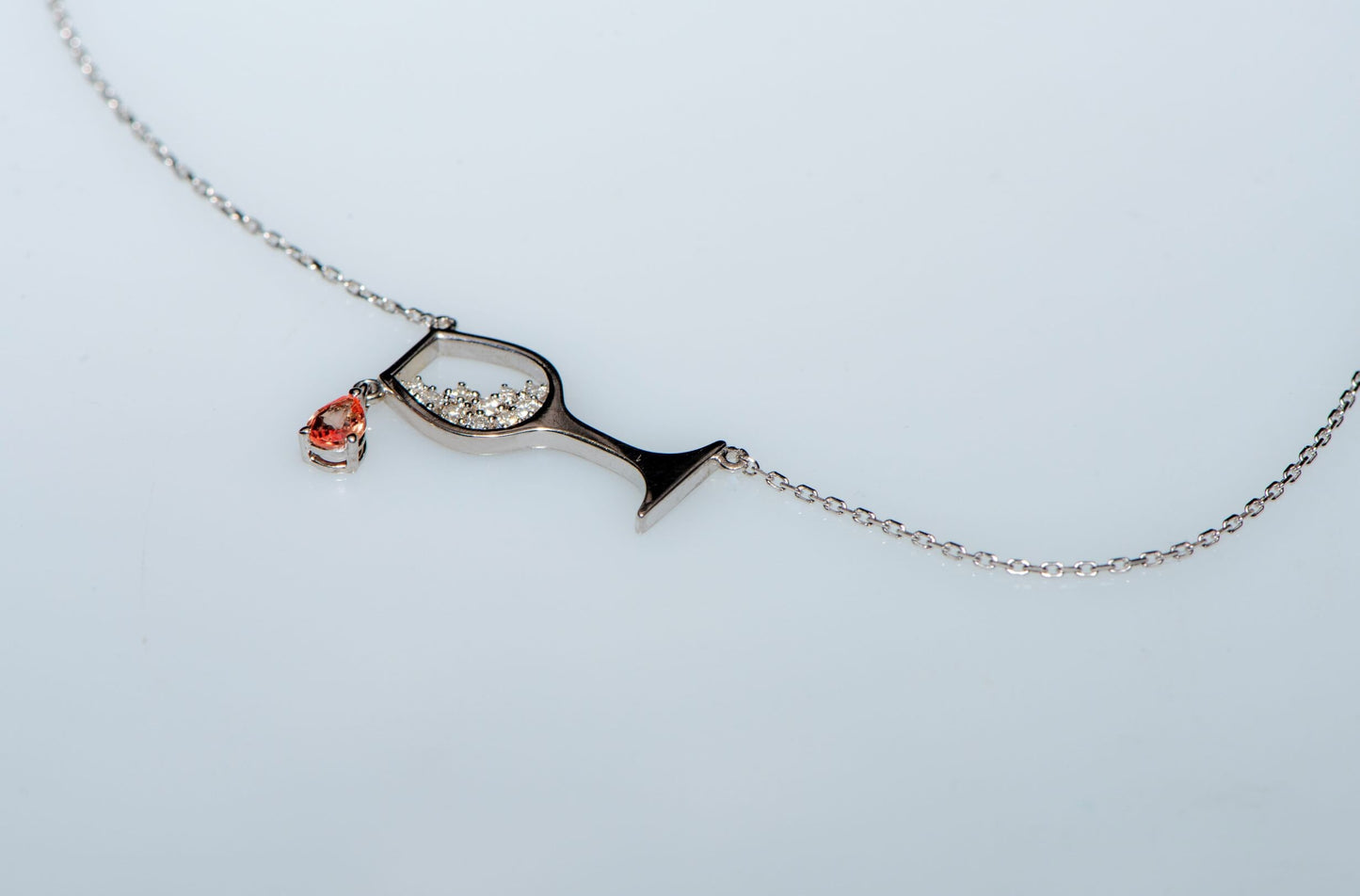 Wine Glass Necklace,Elegant Solid Gold Wine Glass Ruby Necklace with Diamond Accent,Design Wine Class Necklace, Gift For Mom