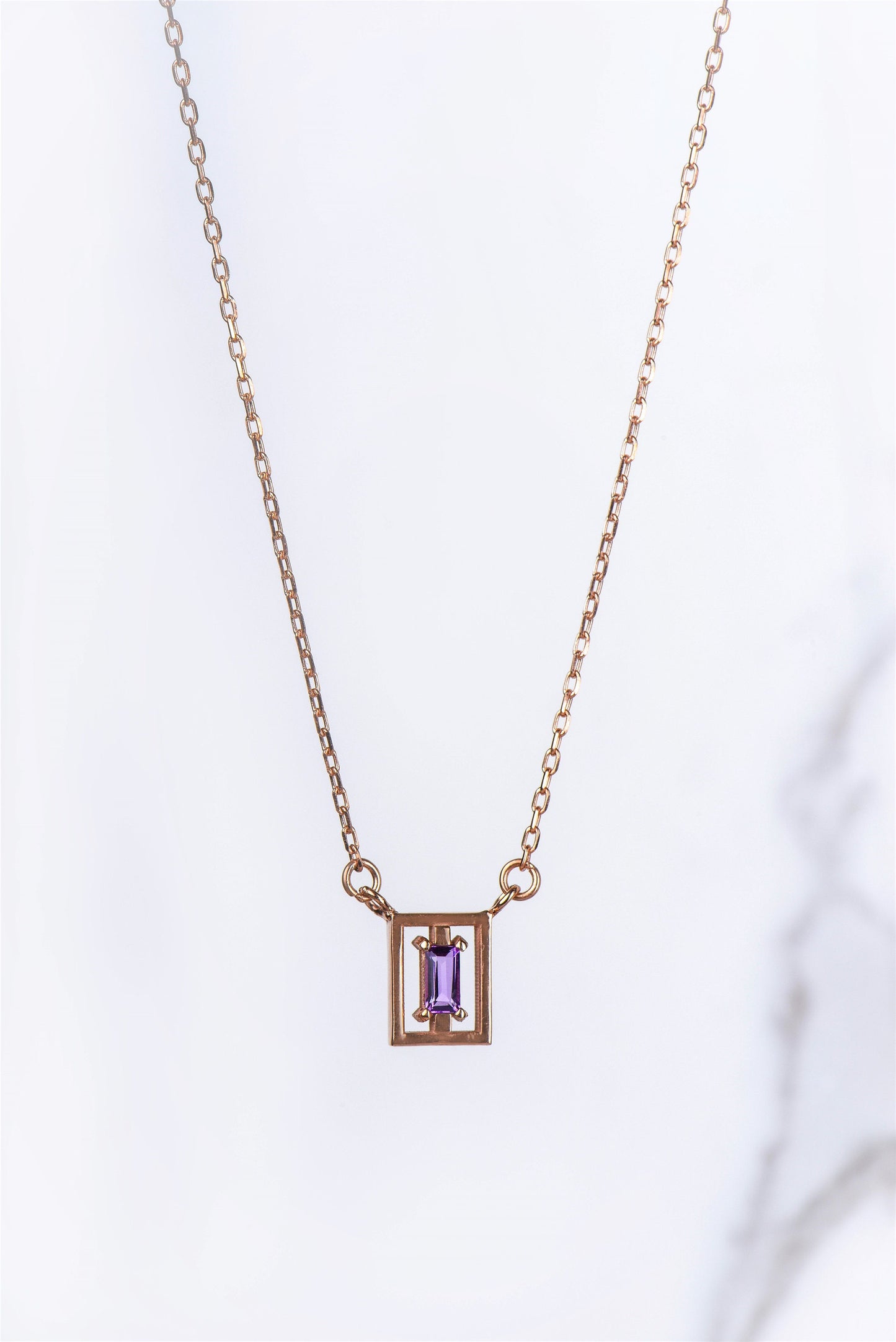 14K Solid Gold Baguette Stone Necklace,Baguette Stone Necklace,Framed Gold Necklace,Customizable Baguette Necklace, Gift For Mom