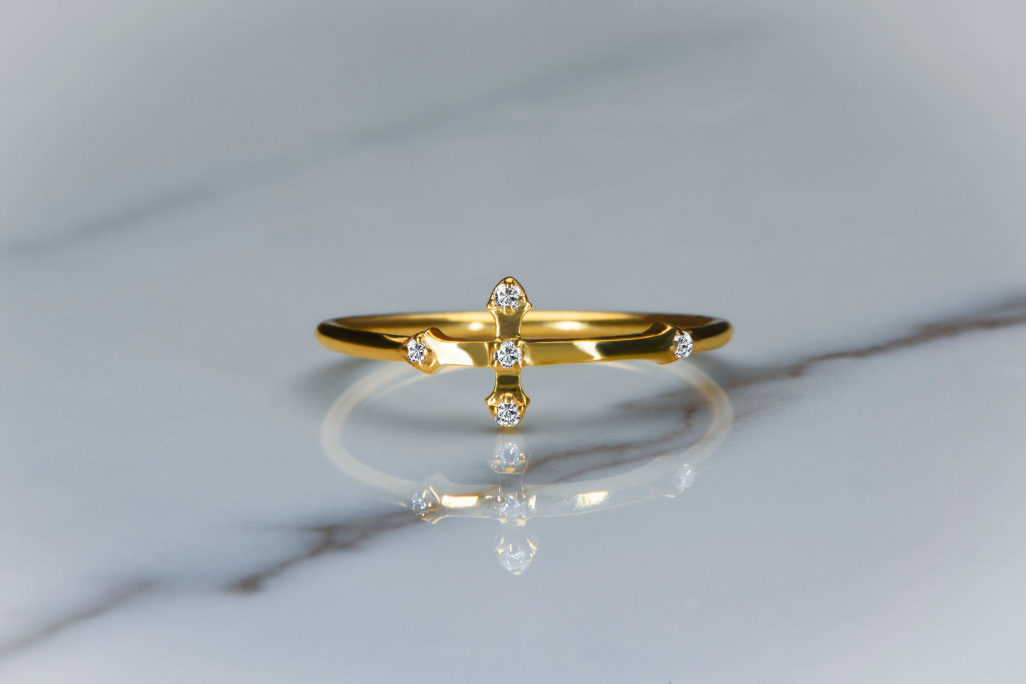 Solid 14K Gold Cross Ring – Minimalist Diamond Cross Ring, Christian Fine Jewelry