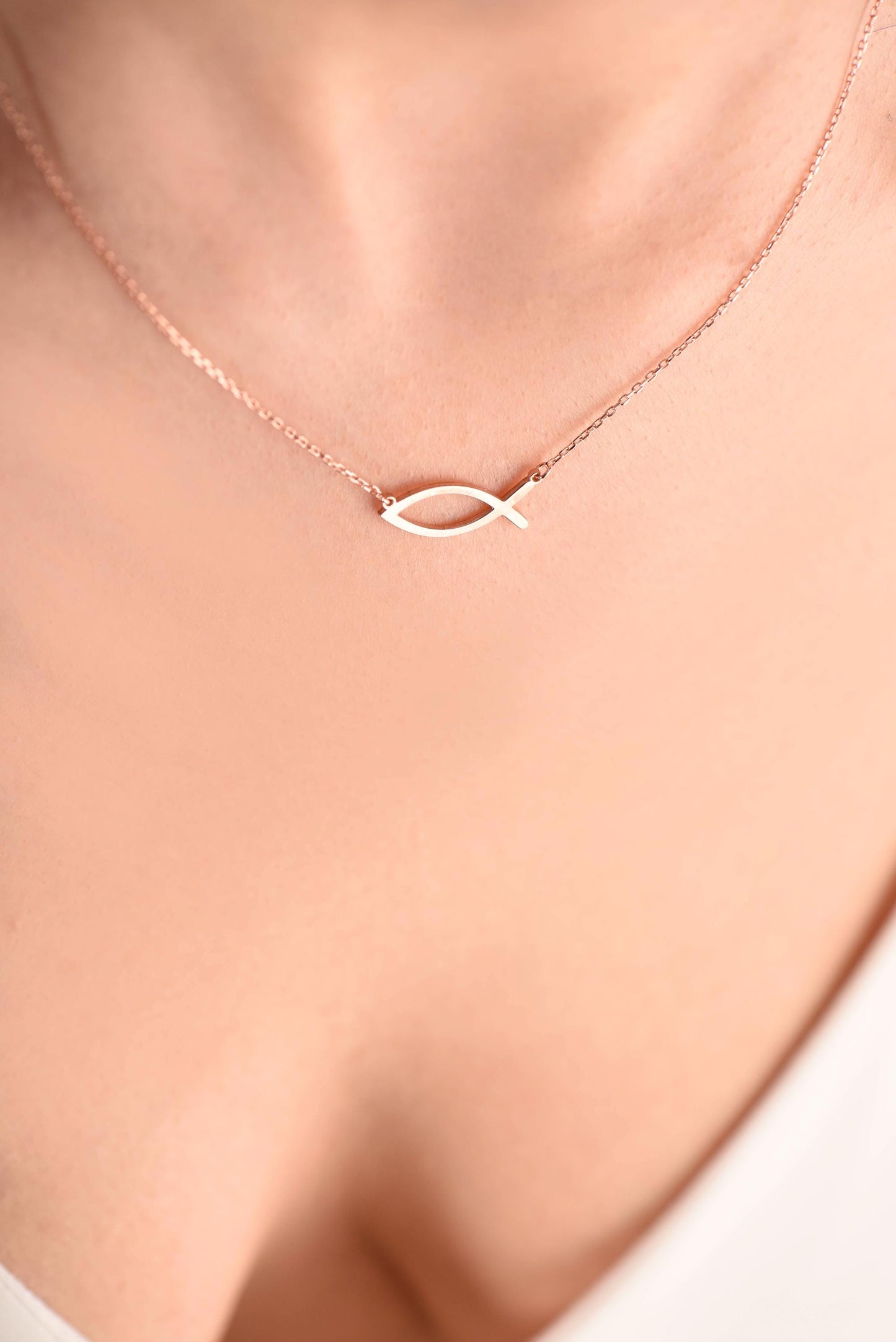 Ichthys Fish Necklace – Solid 8K & 14K Rose, White and Yellow Gold Christian Pendant – Jesus Necklace – Religious Faith Jewelry Gift