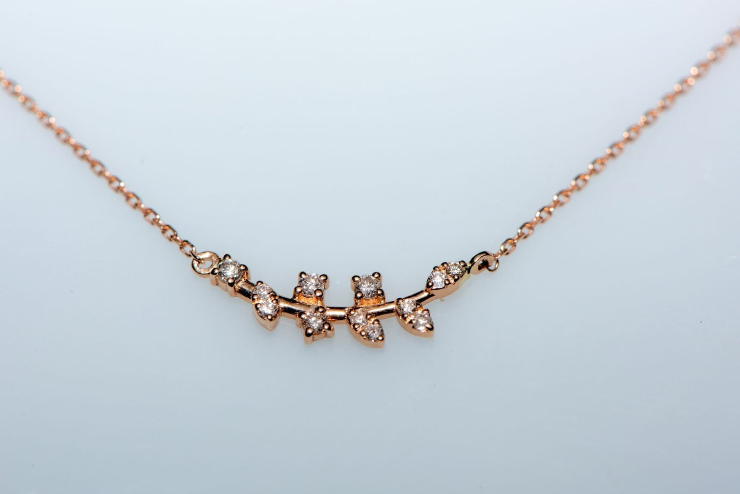 14K Solid Gold Handmade Necklace,Olive Branch Pendant in Solid Rose Gold Adorned with Glistening Diamonds,Christmas Gift Necklace