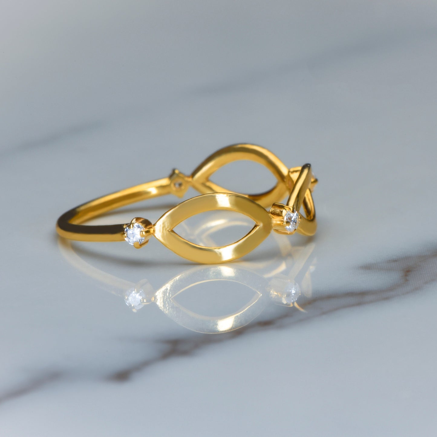 14K Gold Almond Shape Diamond Ring with Thin Band, Minimalist Elegant Ring for Her, Modern Fine Jewelry Gift
