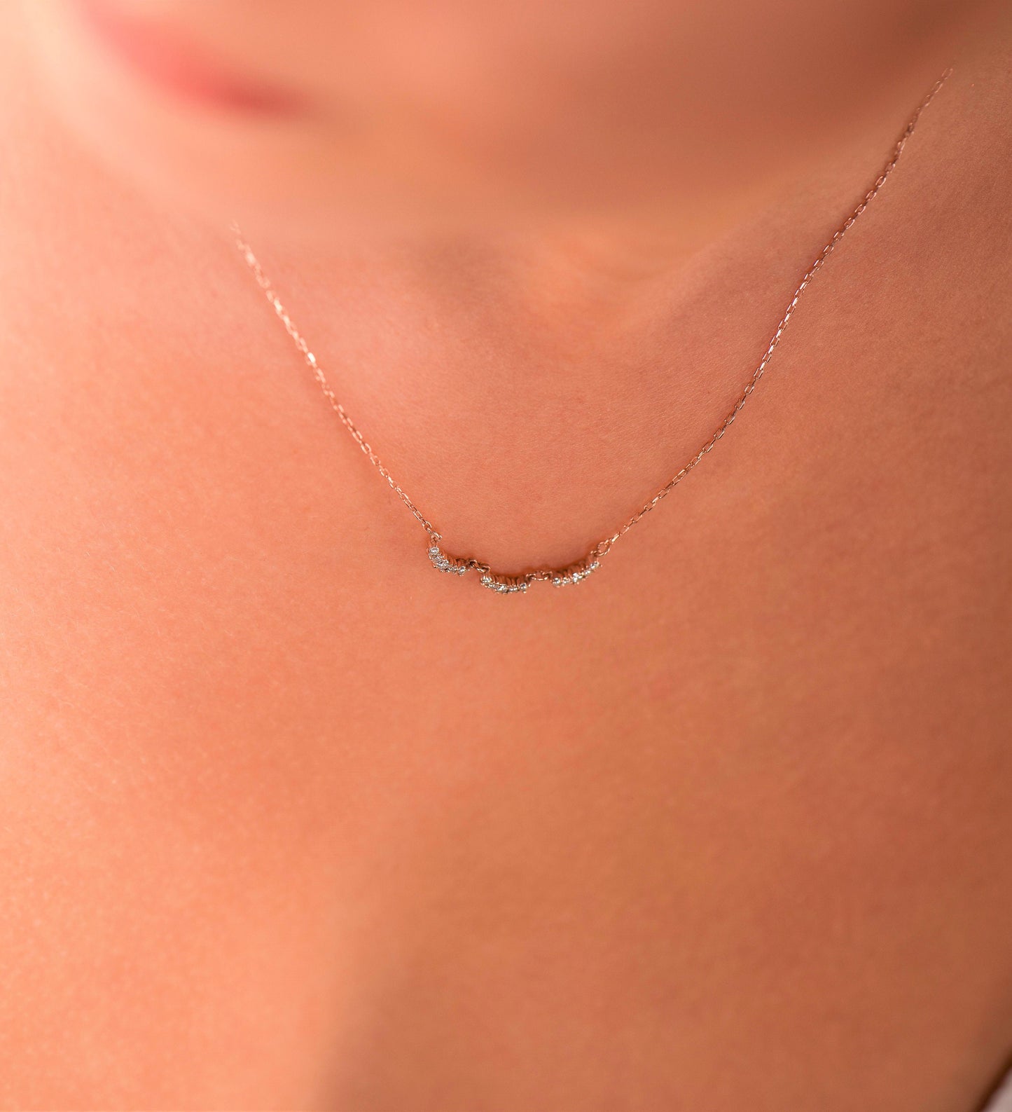 Whimsical Cloud Inspired Diamond Necklace - Made of Solid Rose Gold - Handcrafted with Love-Birthday Gift Necklace-Christmas Gift Necklace