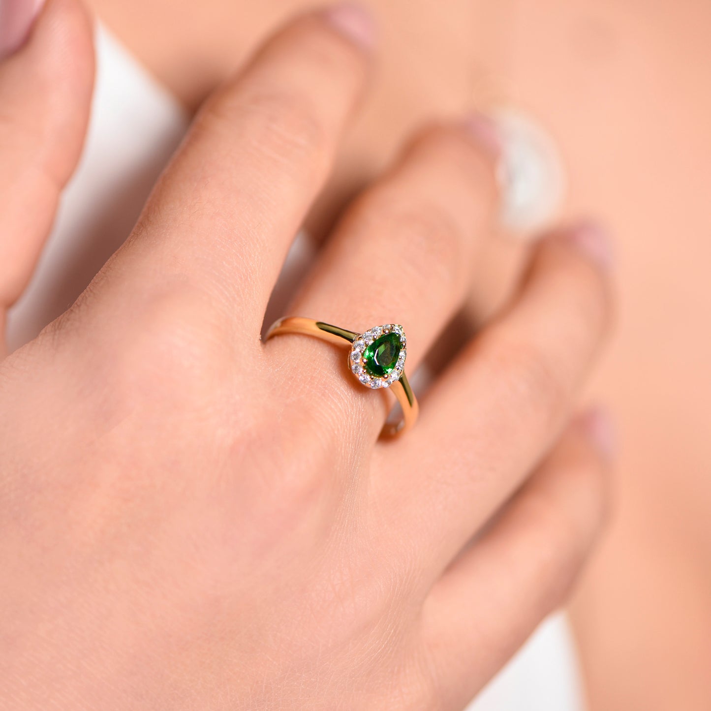 ear Cut Lab Emerald and Diamond Halo Ring in 14k Gold – Vintage Inspired Engagement or Gift for Her