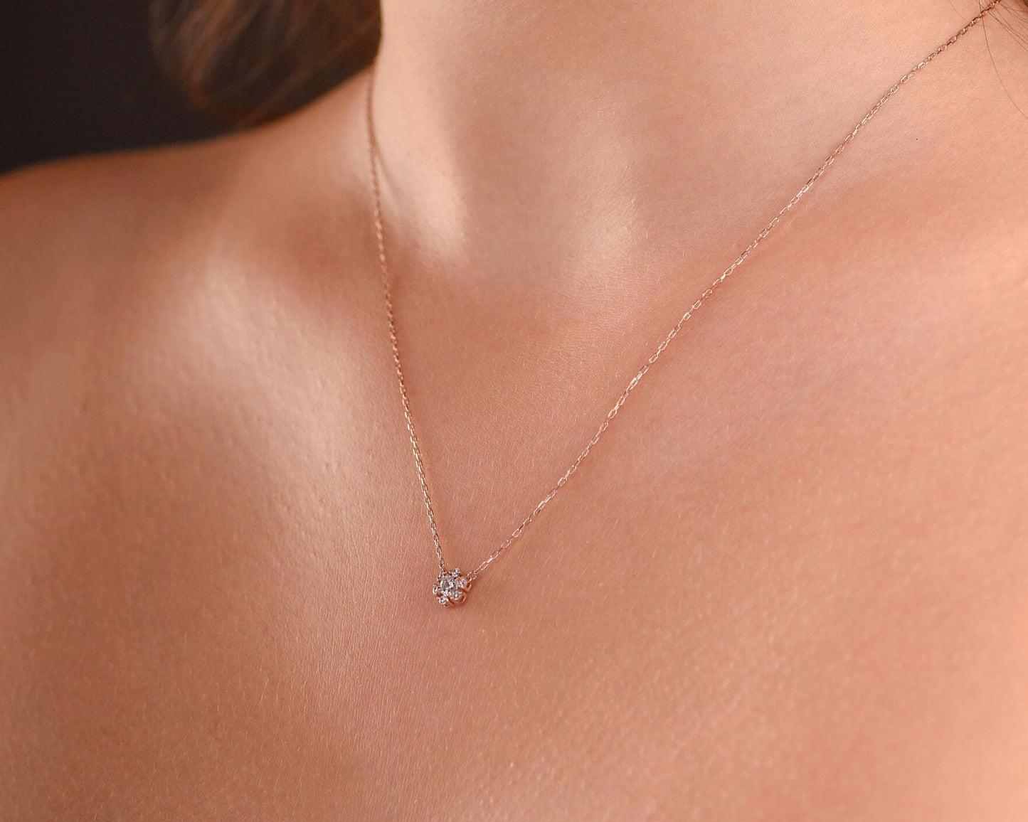 14K Gold Snowflake Diamond Necklace - Dainty Winter Pendant Gift for Her