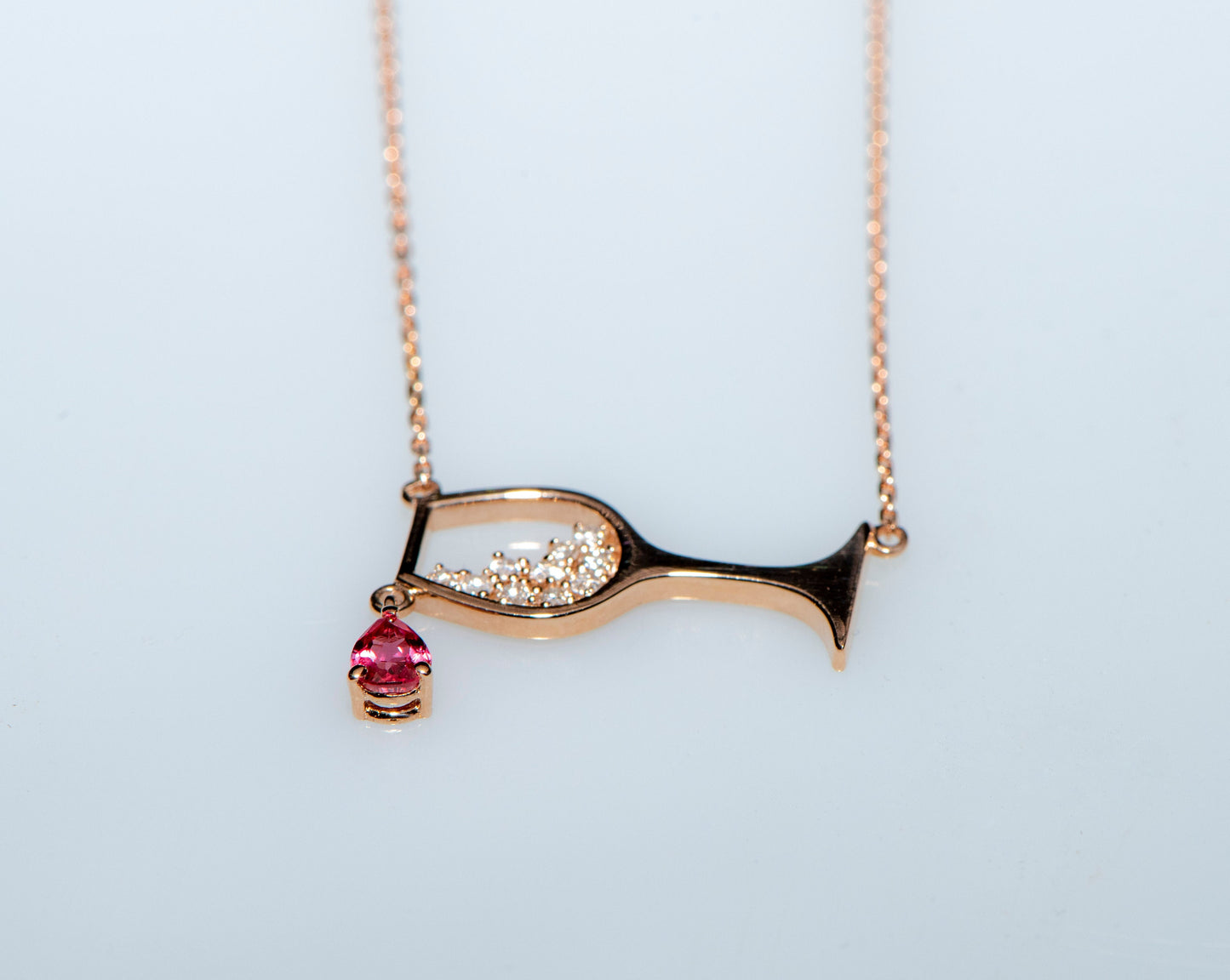 Wine Glass Necklace,Elegant Solid Gold Wine Glass Ruby Necklace with Diamond Accent,Design Wine Class Necklace, Gift For Mom