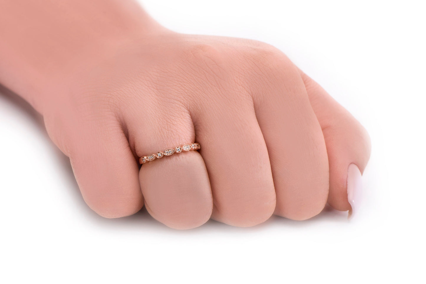 14K Gold Vintage Ring,Vintage Moissanite Wedding Ring,14K Rose Gold Stacking Band with Diamond Engagement, Gift For Mom