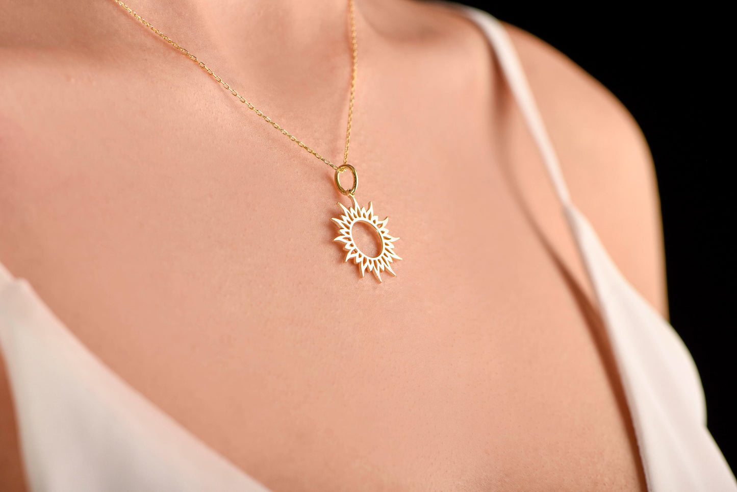 Sun Symbol Necklace / 14K Yellow Gold Sun Necklace/Planet Symbols Charm Pendant/Sun Symbol Charm/Christmas Gift Necklace/X-mas Gift Necklace