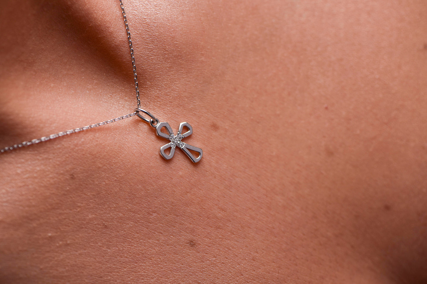 Solid Gold Diamond Cross Necklace,Exquisite 14K Solid White Gold, Symbolize Faith in Style,Birthday Gift Necklace,Christmas Gift Necklace