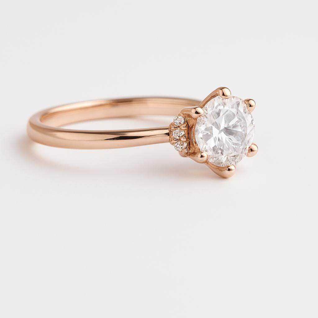 Round Moissanite Solitaire Engagement Ring – 1.00ct, 14K Yellow Gold, Handmade Classic Ring, GIA Certified Stone