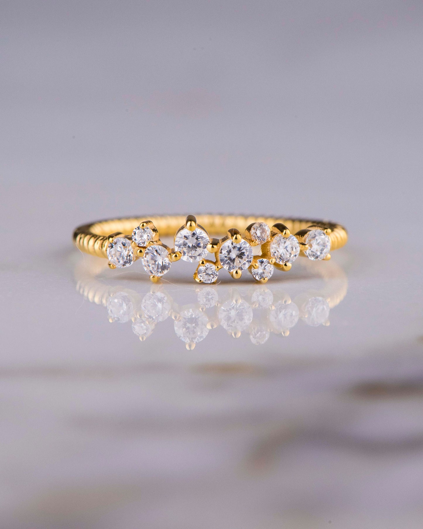 Solid Gold Minimal Diamond Ring, Diamond Gold Ring, Customizable Gold Ring, Elegant Thin Band Gold and Diamond Ring,Gift For Mom