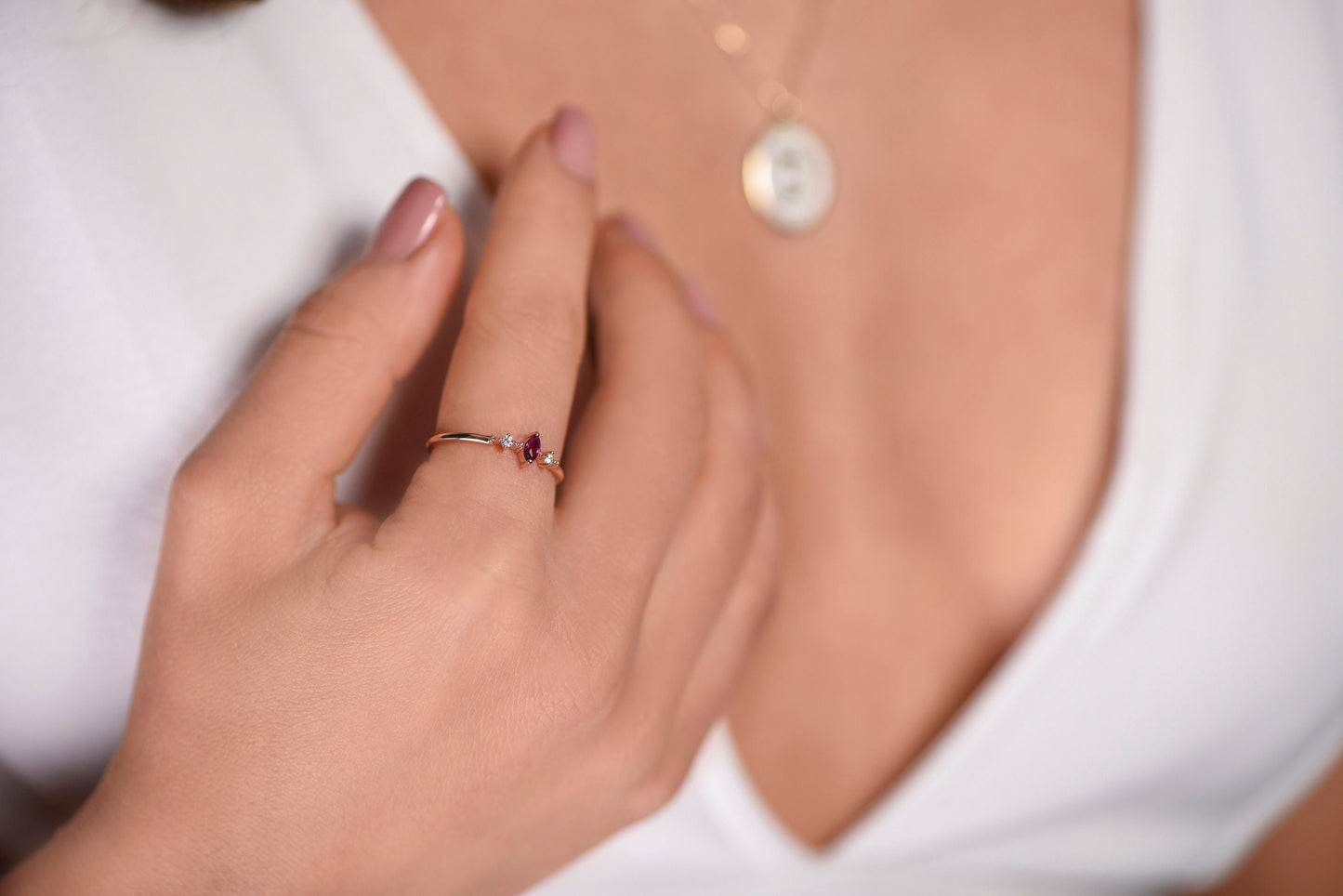 Customizable Ruby Marquise Ring – 8K 14K 18K Gold Minimal Birthstone Jewelry Gift for Her