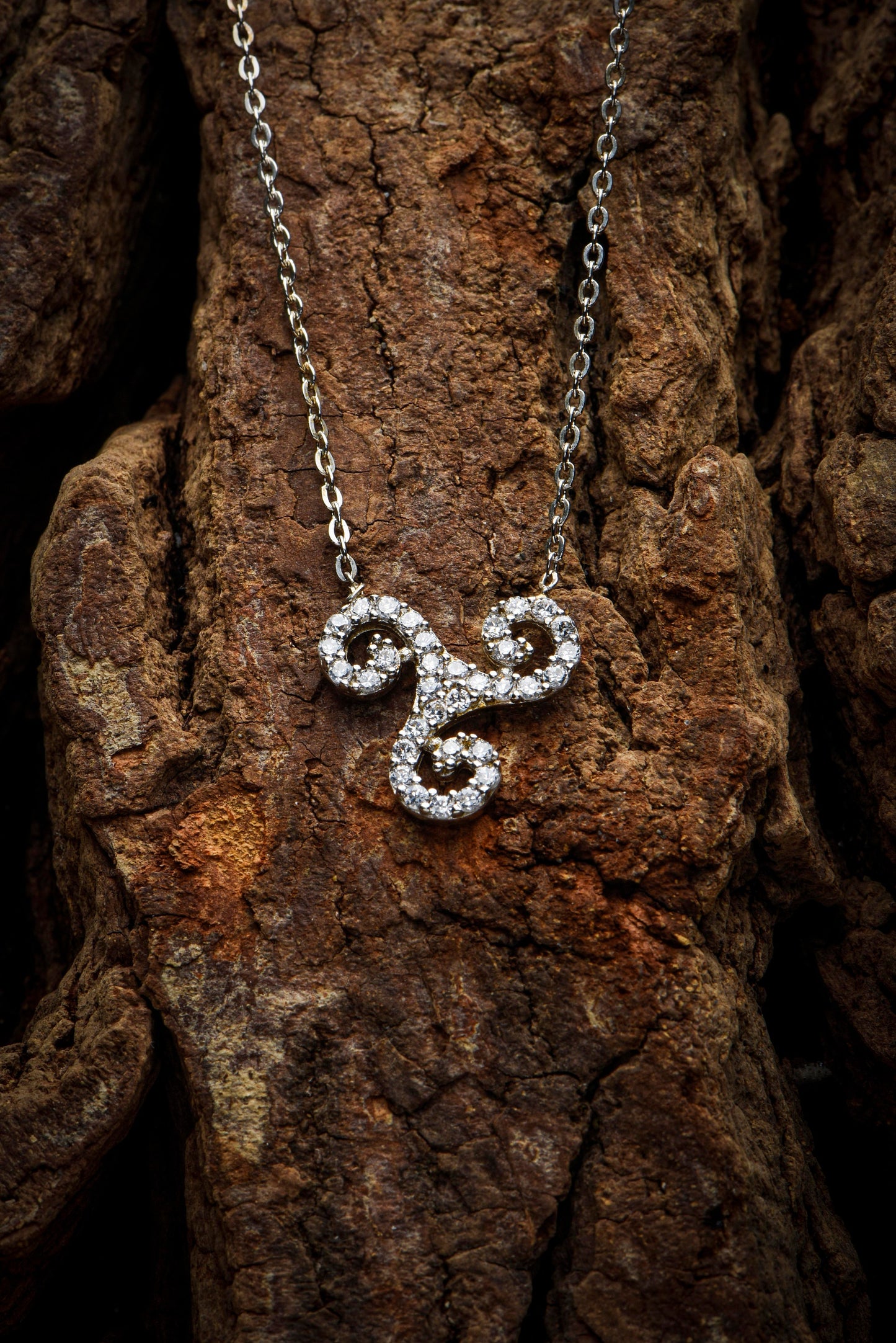 Diamond Triskelion Necklace,Real Gold Triple Spiral Necklace,Triskel Necklace,Birthday Gift,Minimal Diamond Necklace, Gift For Mom