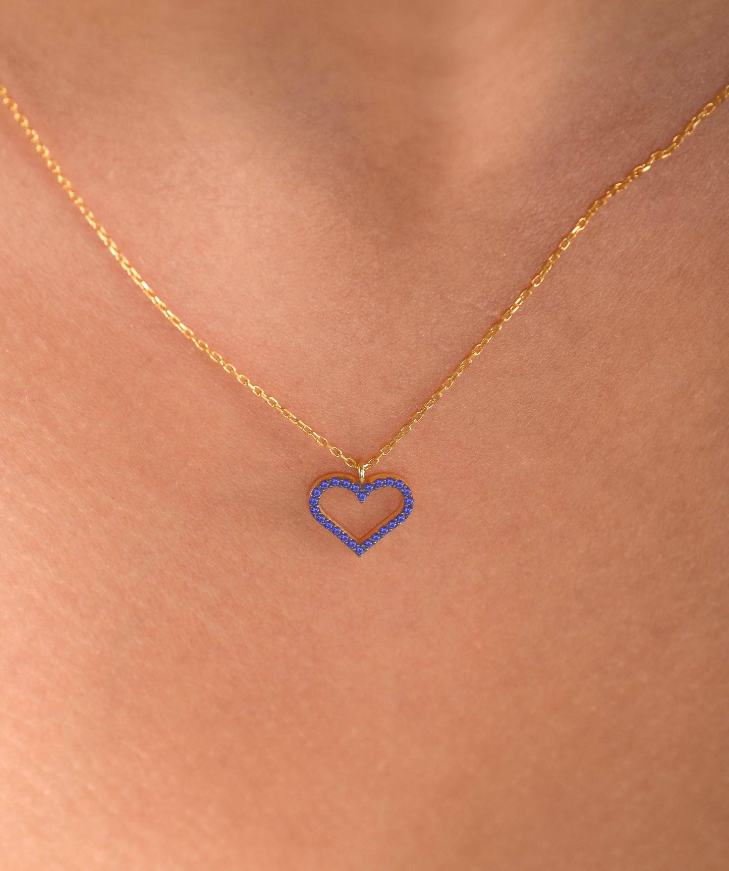 Sapphire Heart Necklace in 14K or 8K Gold - Blue Gemstone Pendant Gift for Her