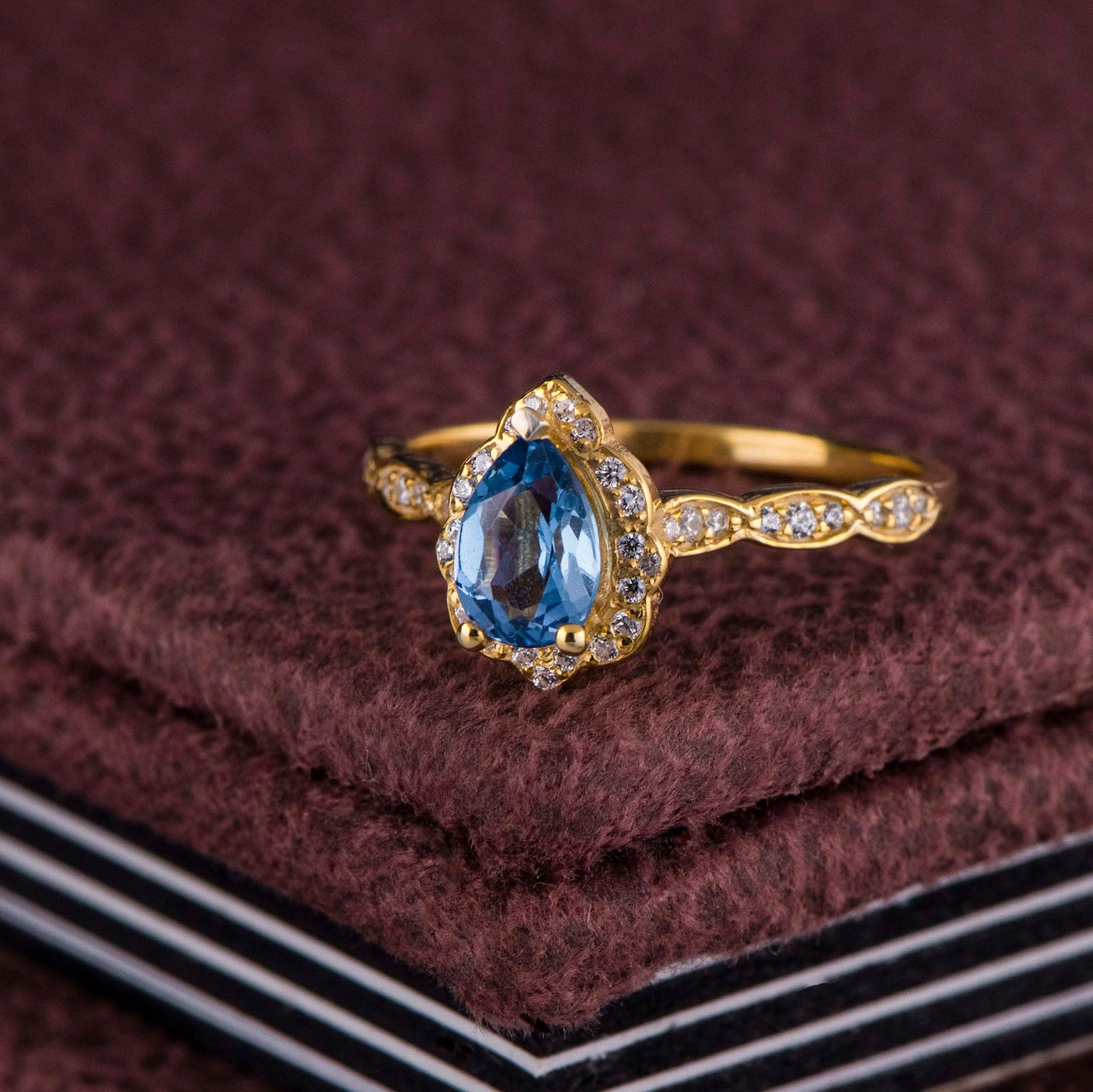 Vintage Pear Cut Ruby and Diamond Ring in 14k Gold – Unique Engagement, Bridal or Mother’s Day Gift