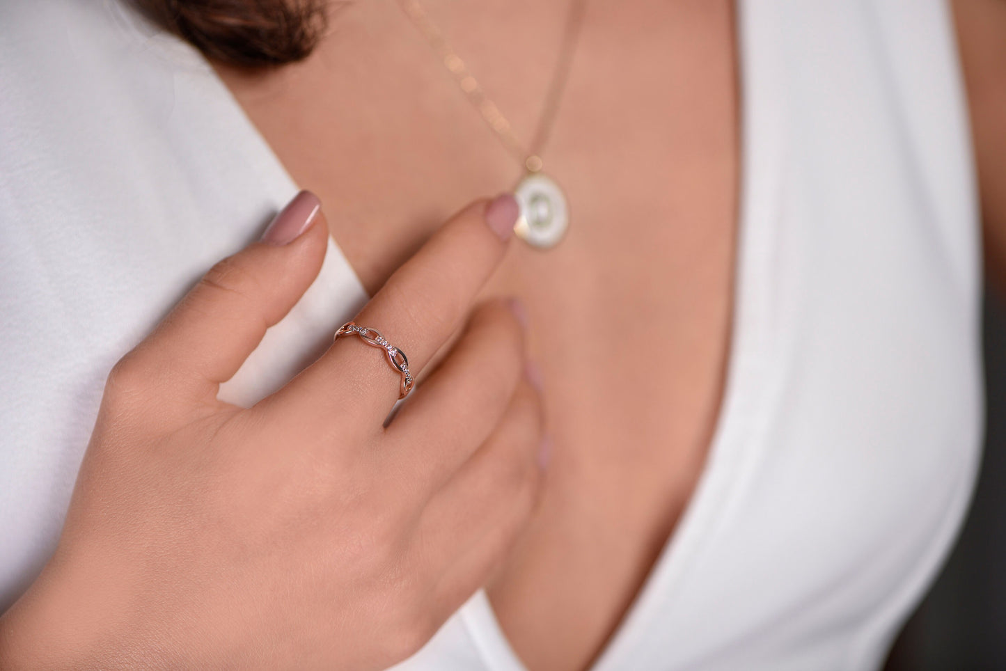 14K Gold Double Row Stone Ring,Minimal Diamond Gold Ring,Beehive Gold Ring,Elegant Gold Ring with Thin Band, Gift For Mom