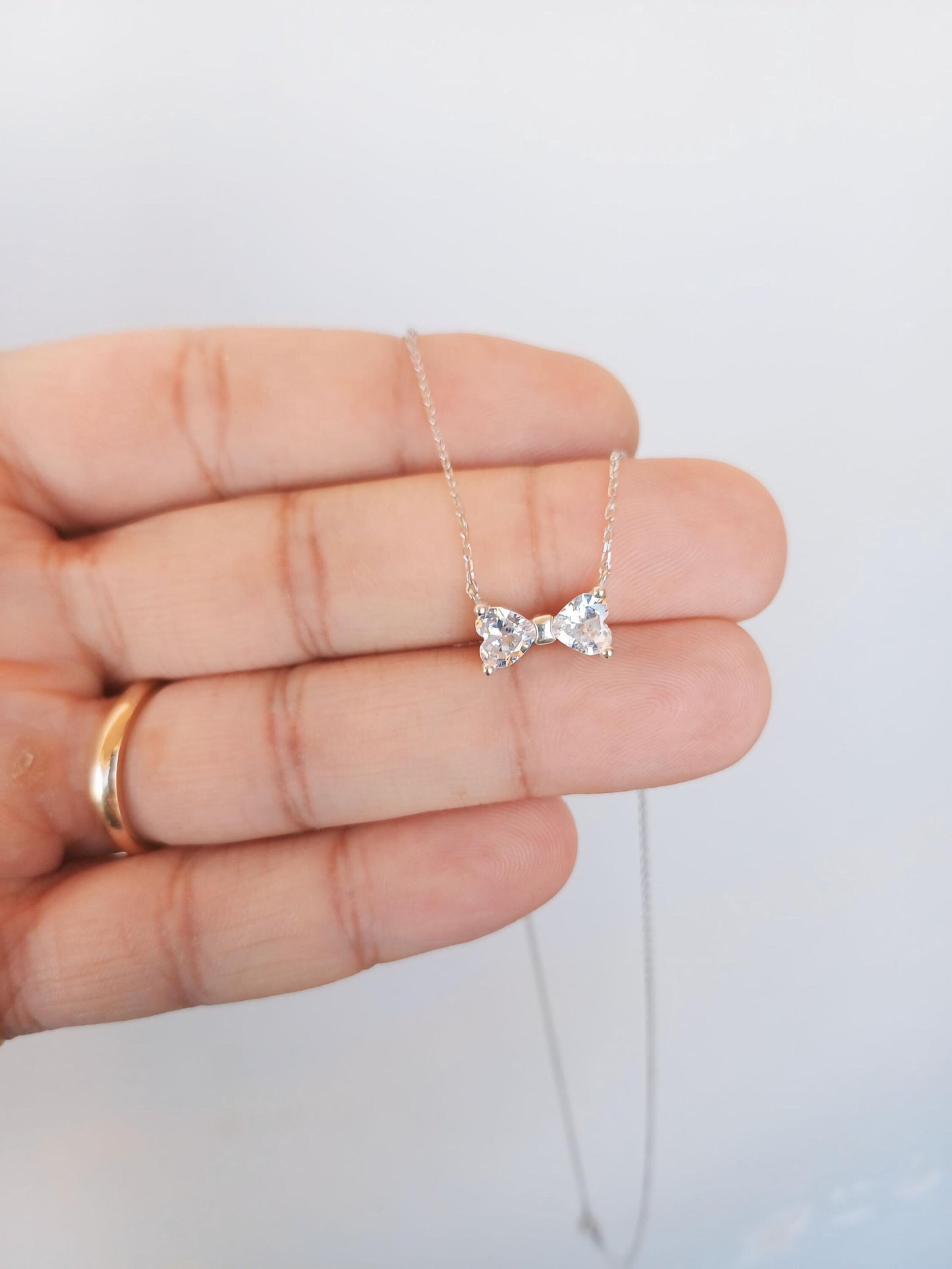 Bow Tie Necklace, Gold or Silver available Ribbon Bow Tie Necklace, Personalized Stone Bow Tie Necklace, Cute Anniversary Gift