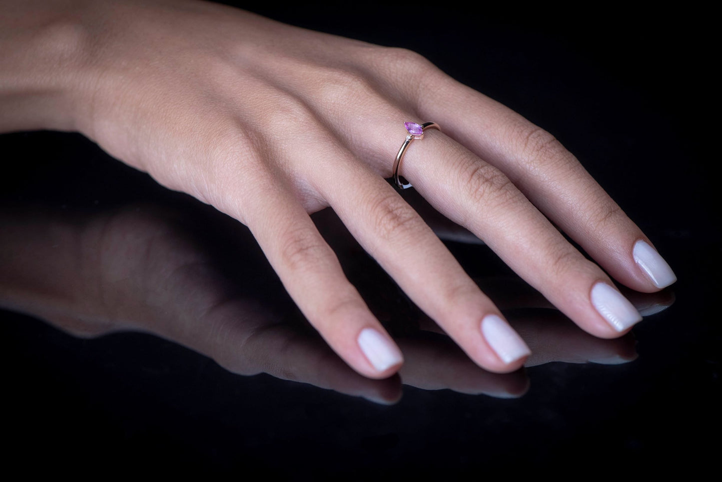 Marquise Cut Pink Sapphire and Diamond Ring – 14K Solid Gold Dainty Gemstone Band | Handmade Elegant Gift for Mother’s Day
