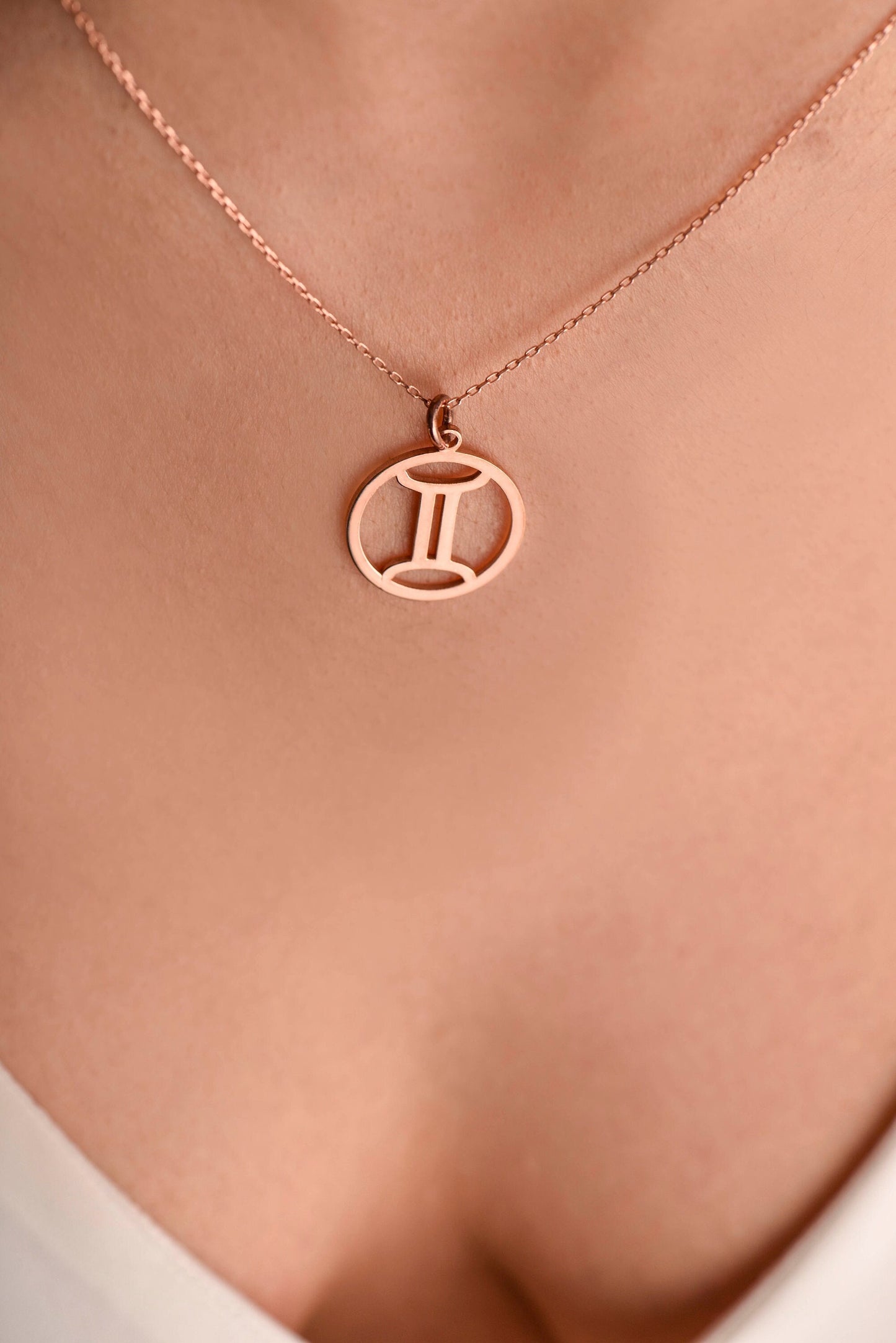 14K Solid Gold Gemini Zodiac Symbol Necklace,Rose Gold Gemini Zodiac Necklace,Dainty Gemini Zodiac Sign Charm Chain,Christmas Gift Necklace