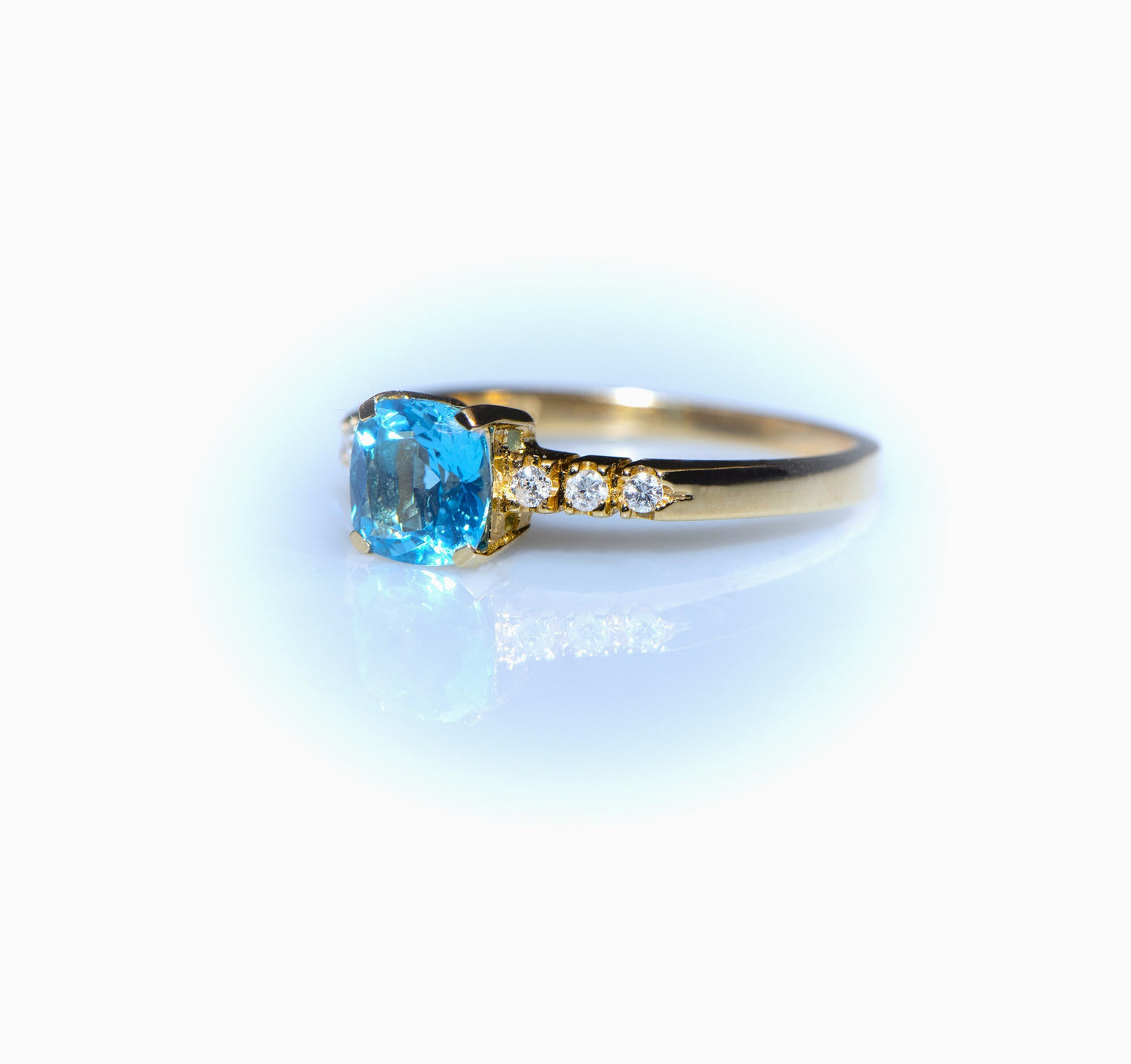 Aquamarine and Diamond Ring in 14k Gold – Cushion Cut Blue Gemstone Engagement or Mother’s Day Gift