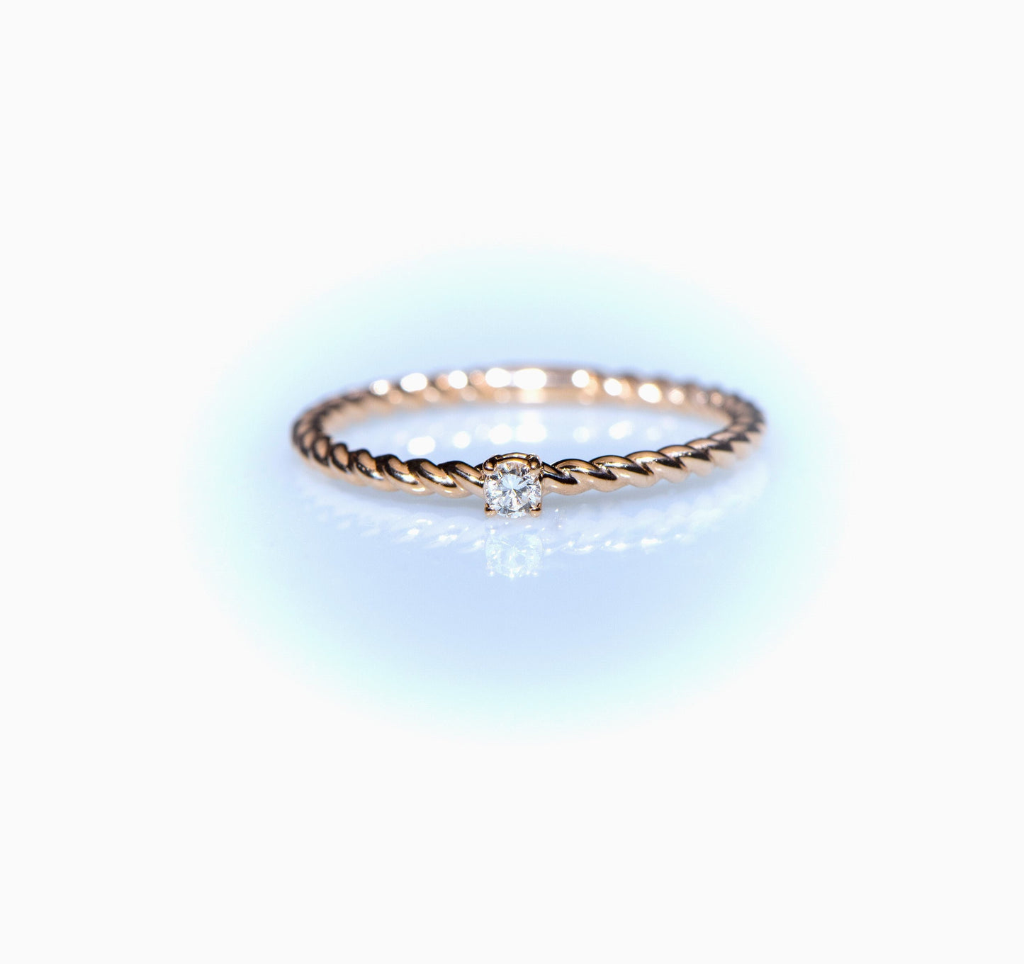 14k Twisted Gold Diamond Ring – Dainty Round Cut Minimalist Ring for Stacking or Everyday Gift