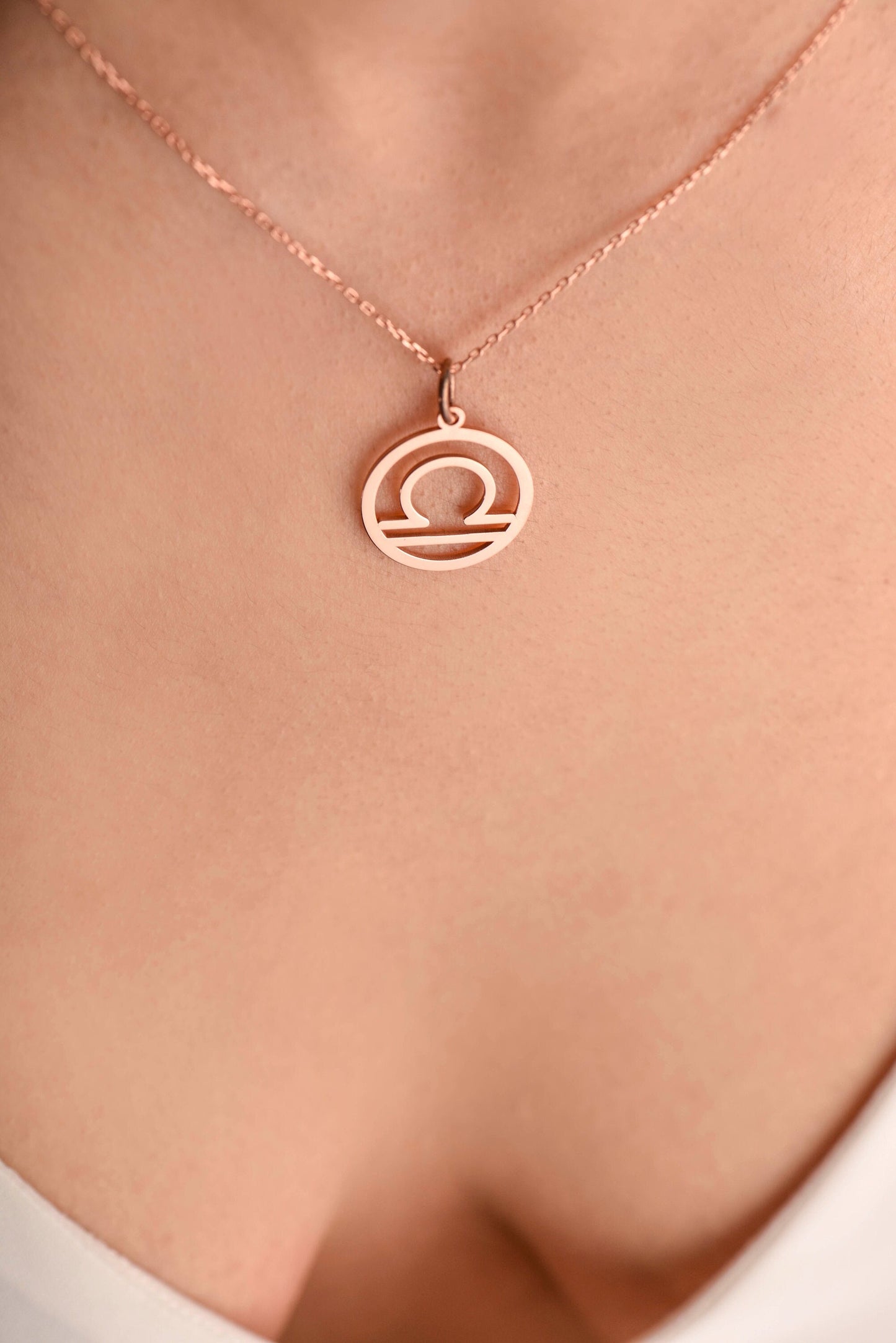 14K Solid Gold Libra Necklace ,Personalized Astrology Pendant for Balance and Harmony,Christmas Gift Necklace,X-mas Gift Necklace