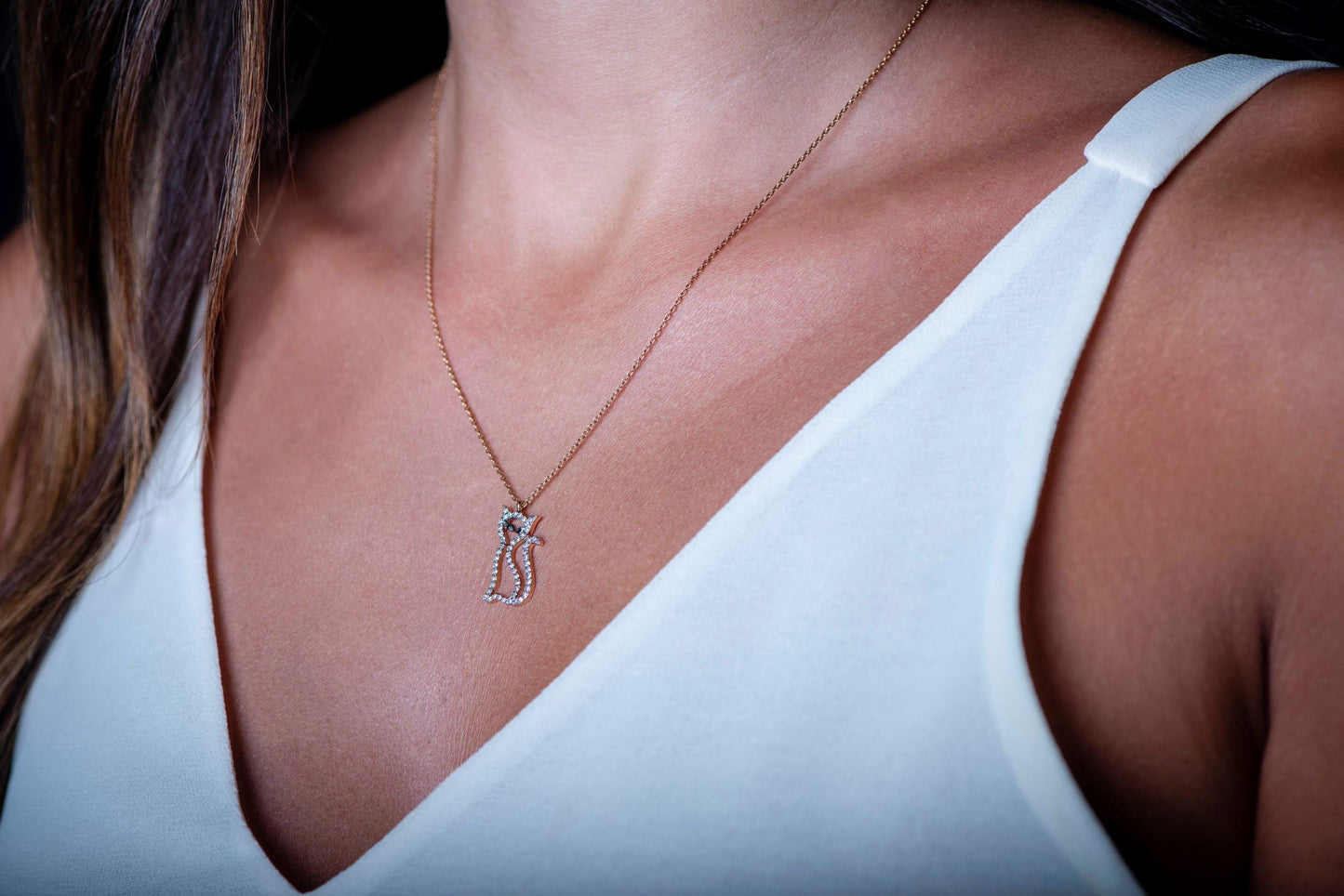 14K Gold Diamond Cat Necklace,Animal Lover Necklace,Cat Lover Necklace,Gold Diamond Necklace,Birthday Gift Necklace,Valentine’s Day Gift