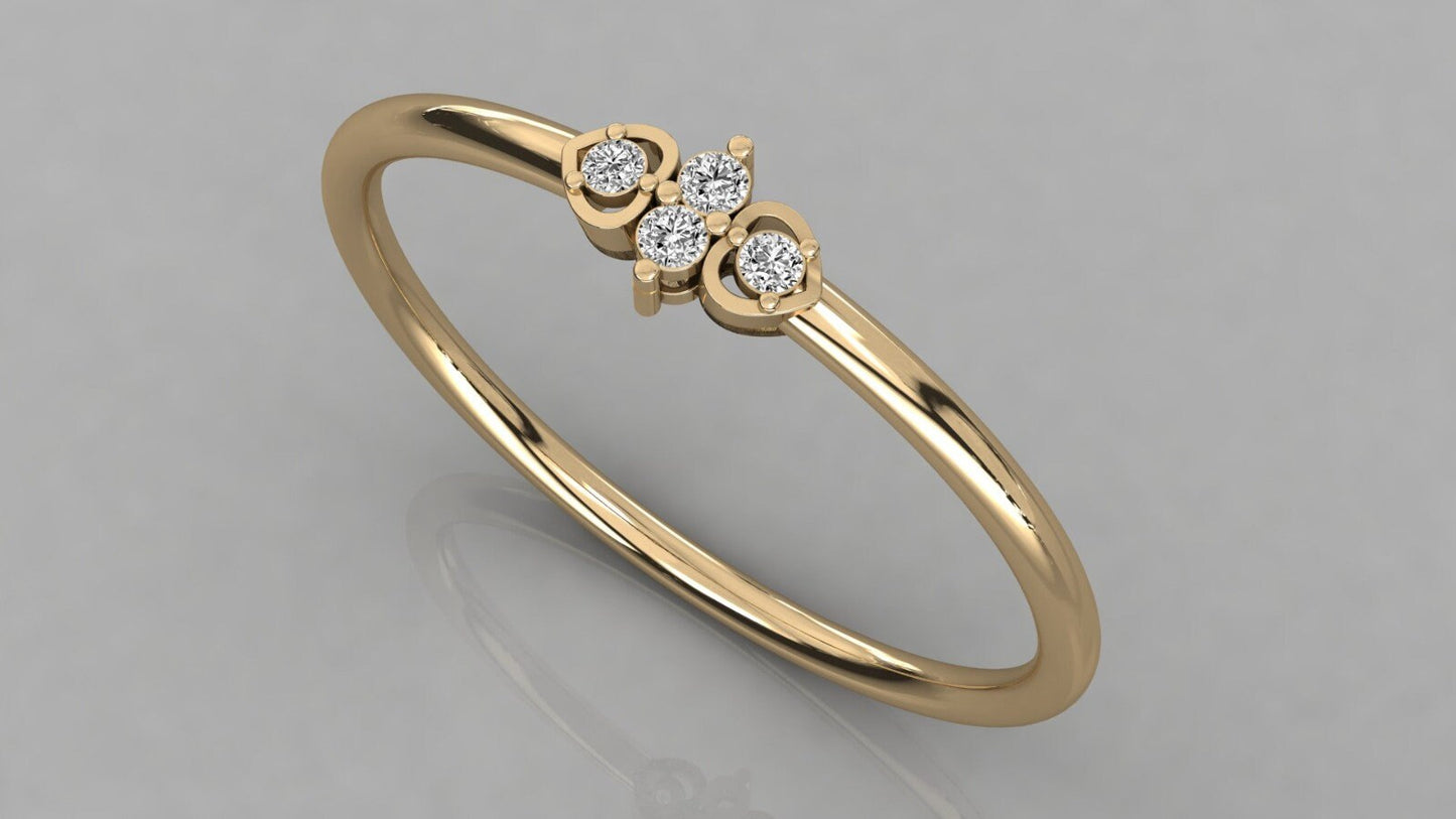 14K Rose Gold Minimalist Diamond Ring, Dainty Thin Band with Four Round Cut Diamonds, Everyday Fine Jewelry for Her
