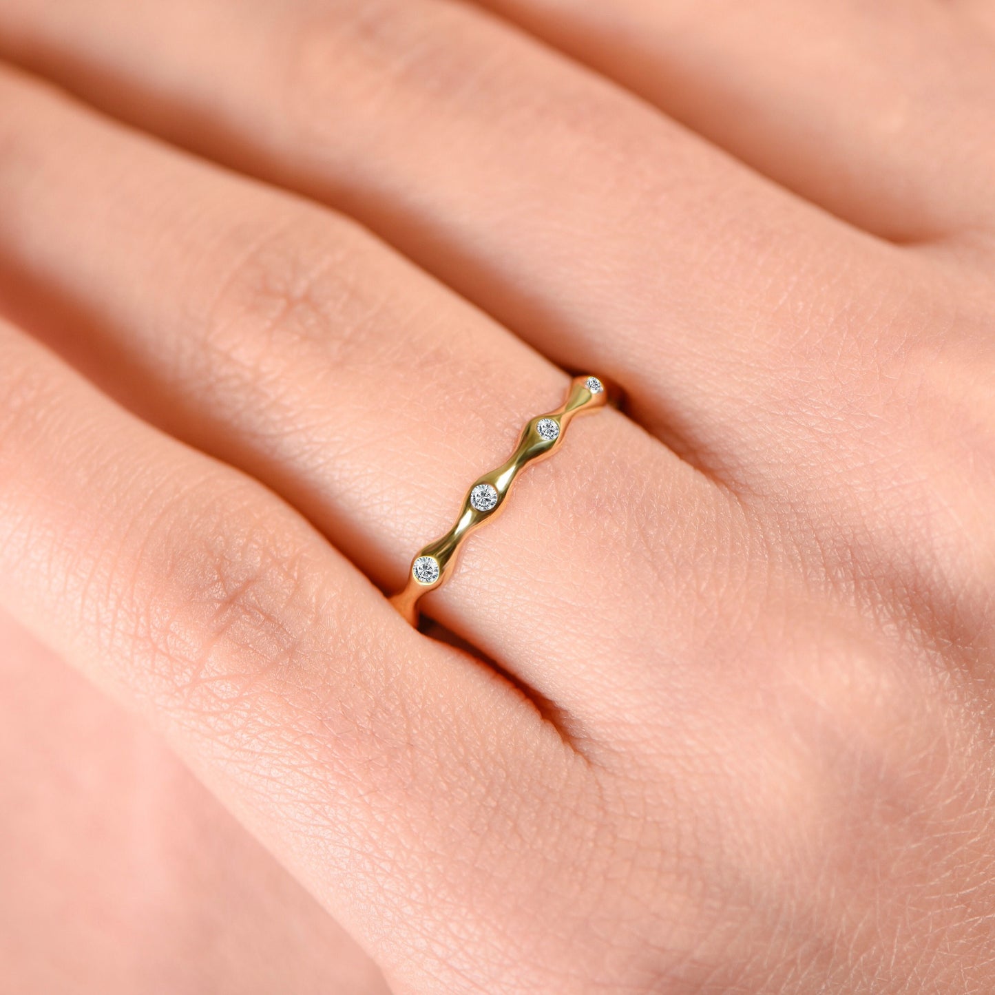 Gold Diamond Wedding Ring, Model Gold Ring,Gold Diamond Engagement Ring, Minimal Gold Ring, Design Gold Ring, Gift for Mom