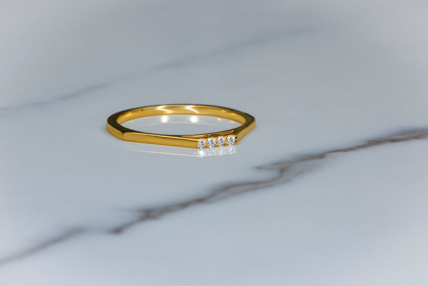 Dainty Diamond Promise Ring, 14K solid gold diamond ring, Square style diamond wedding band, Thin gold ring- Gift for Mom