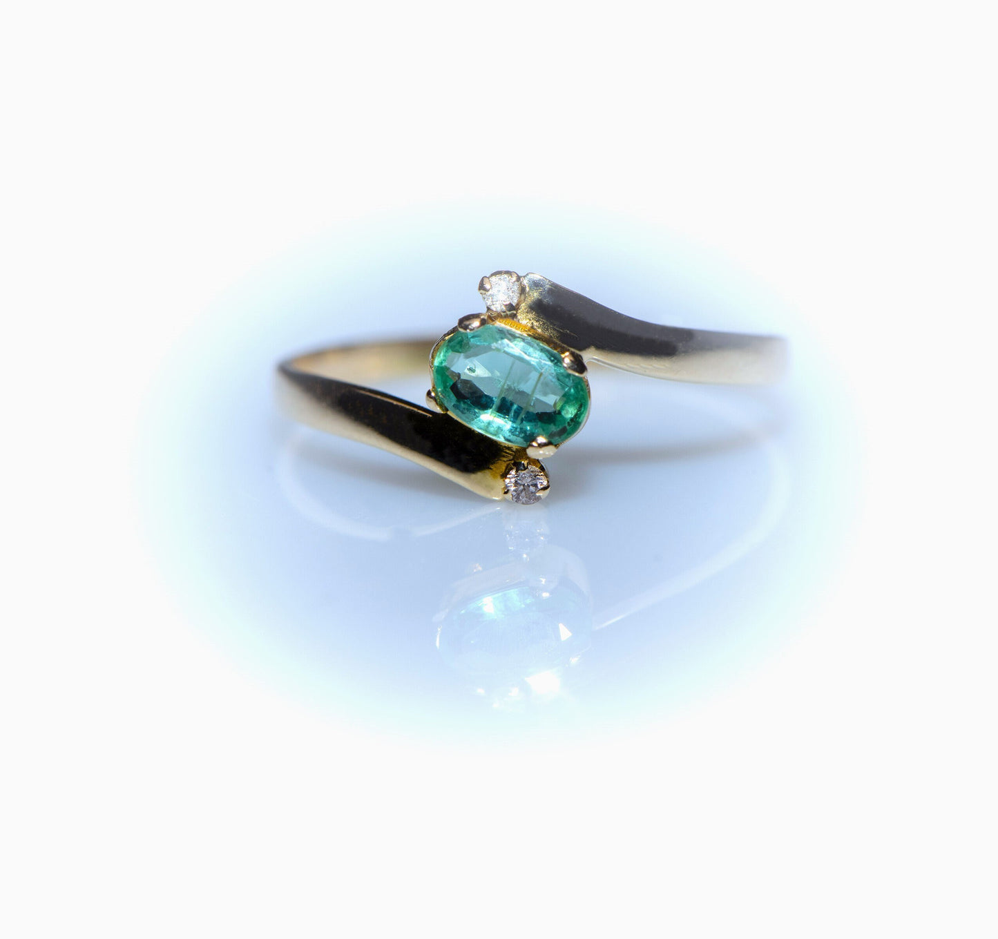 Oval Cut Emerald and Diamond Twist Ring – 14K Yellow Gold Nature Inspired Wrap Band | Handmade Mother’s Day Gift