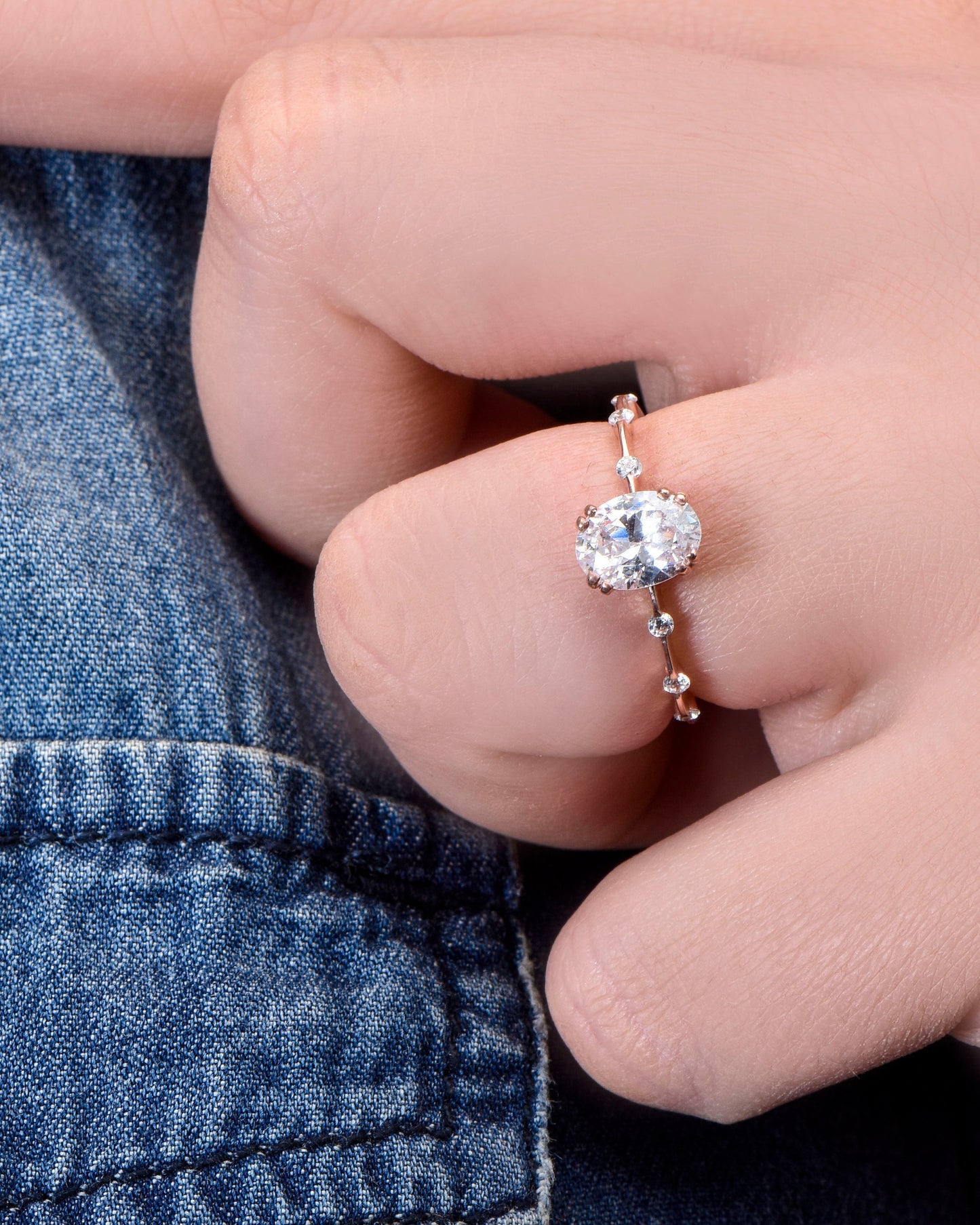 Gold Solitaire Ring,Solitaire Diamond Ring,Gold Ring with Diamond Edge,Marriage Proposal Solitaire Ring, Gift For Mom