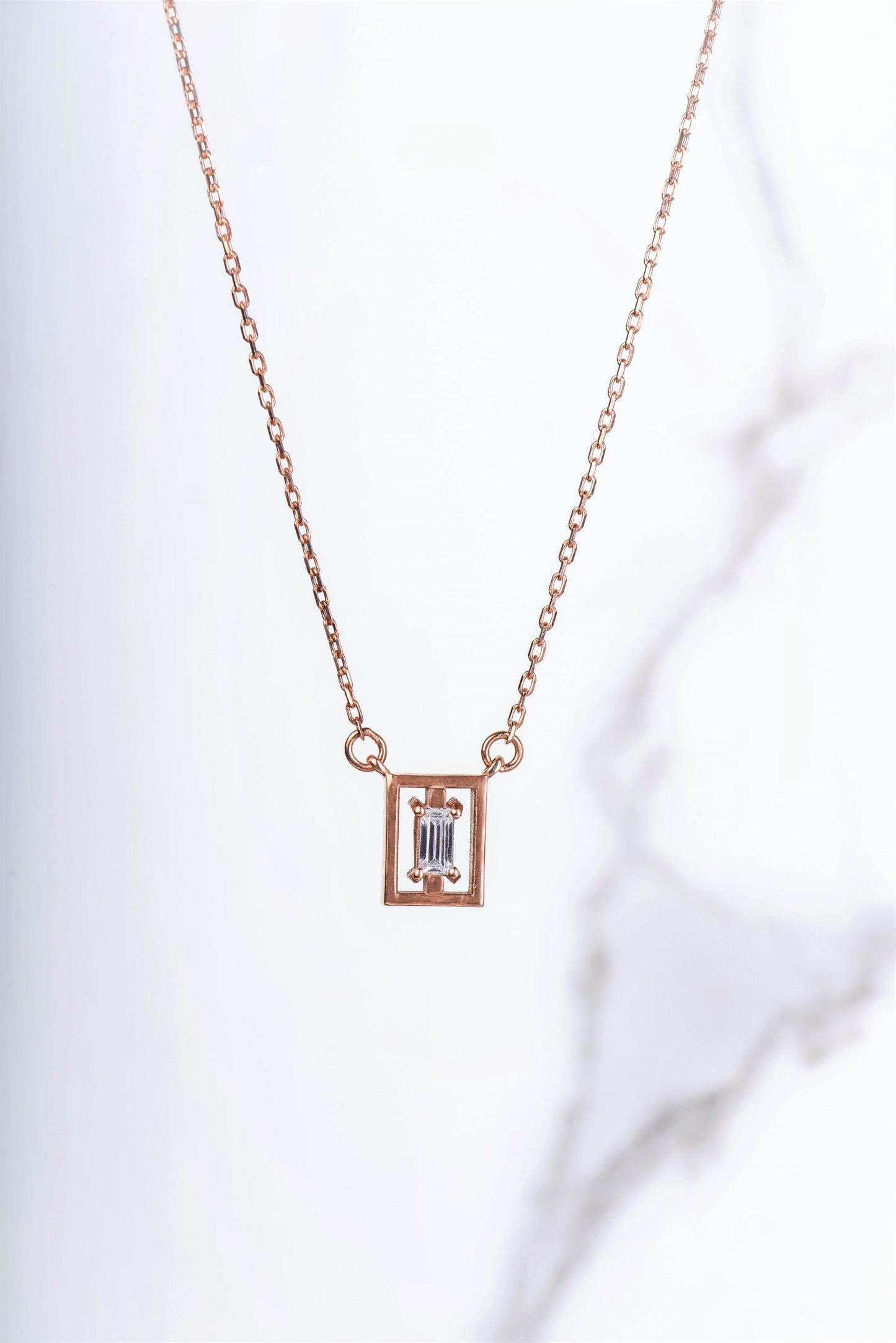 Rectangular Frame Gemstone Necklace in 14K or 8K Gold - Minimalist Baguette amethyst,Pendant Gift for Her